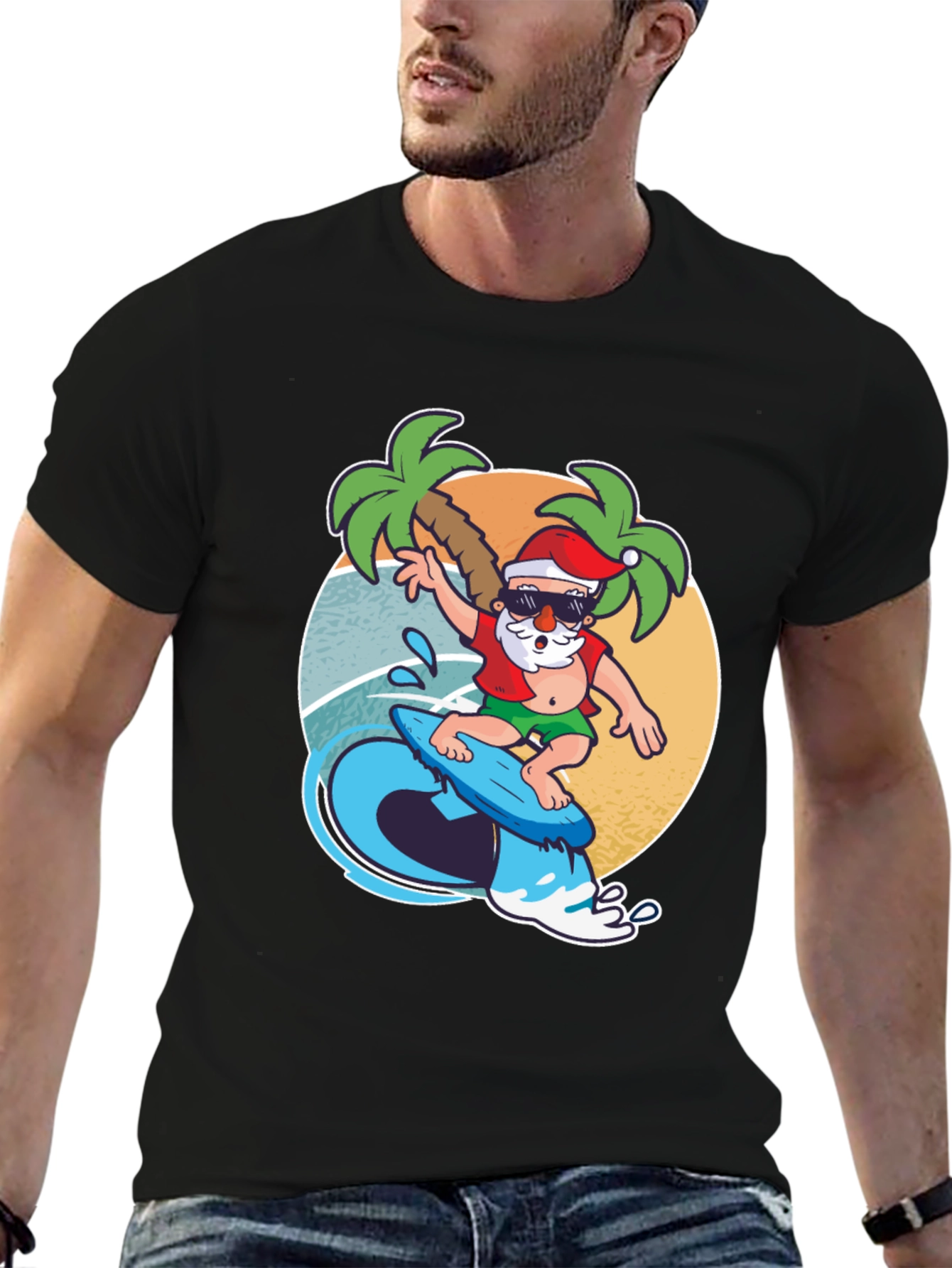 Surfing Santa T-Shirt - Holiday Beach Vibes