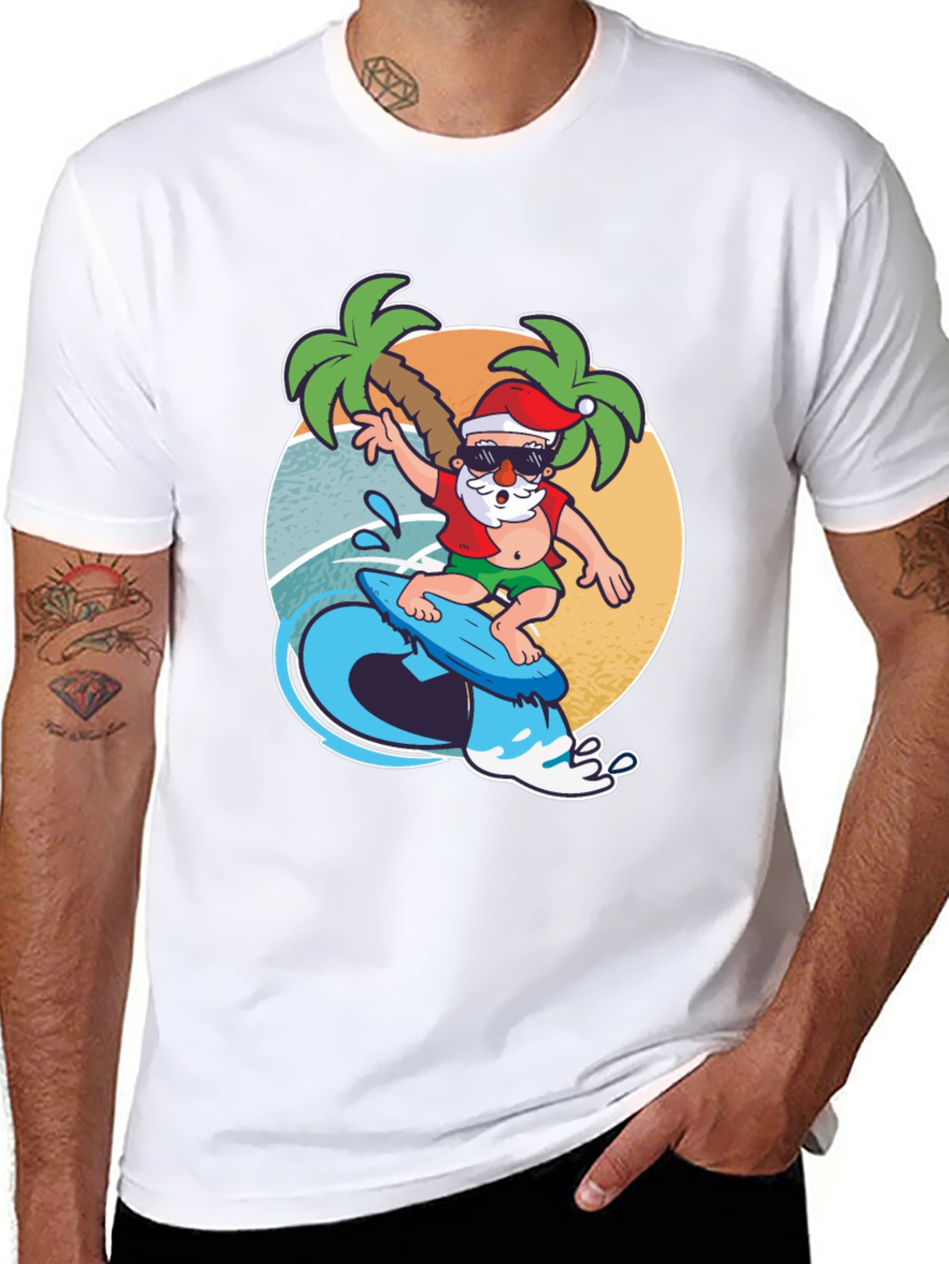 Surfing Santa T-Shirt - Holiday Beach Vibes