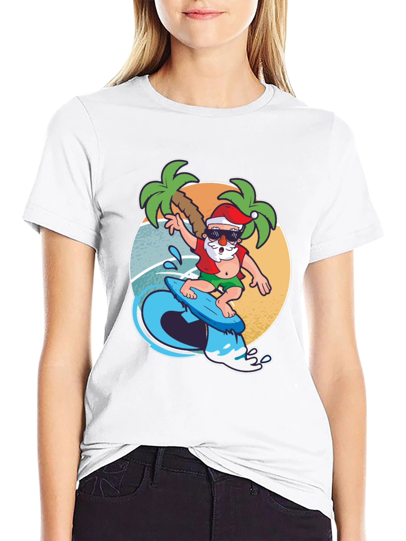 Surfing Santa T-Shirt - Holiday Beach Vibes