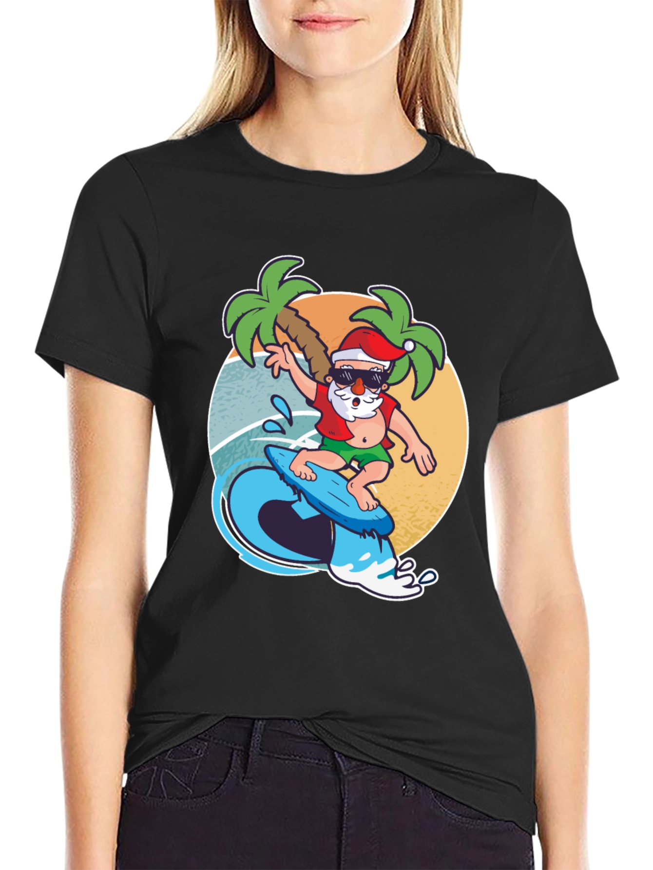 Surfing Santa T-Shirt - Holiday Beach Vibes