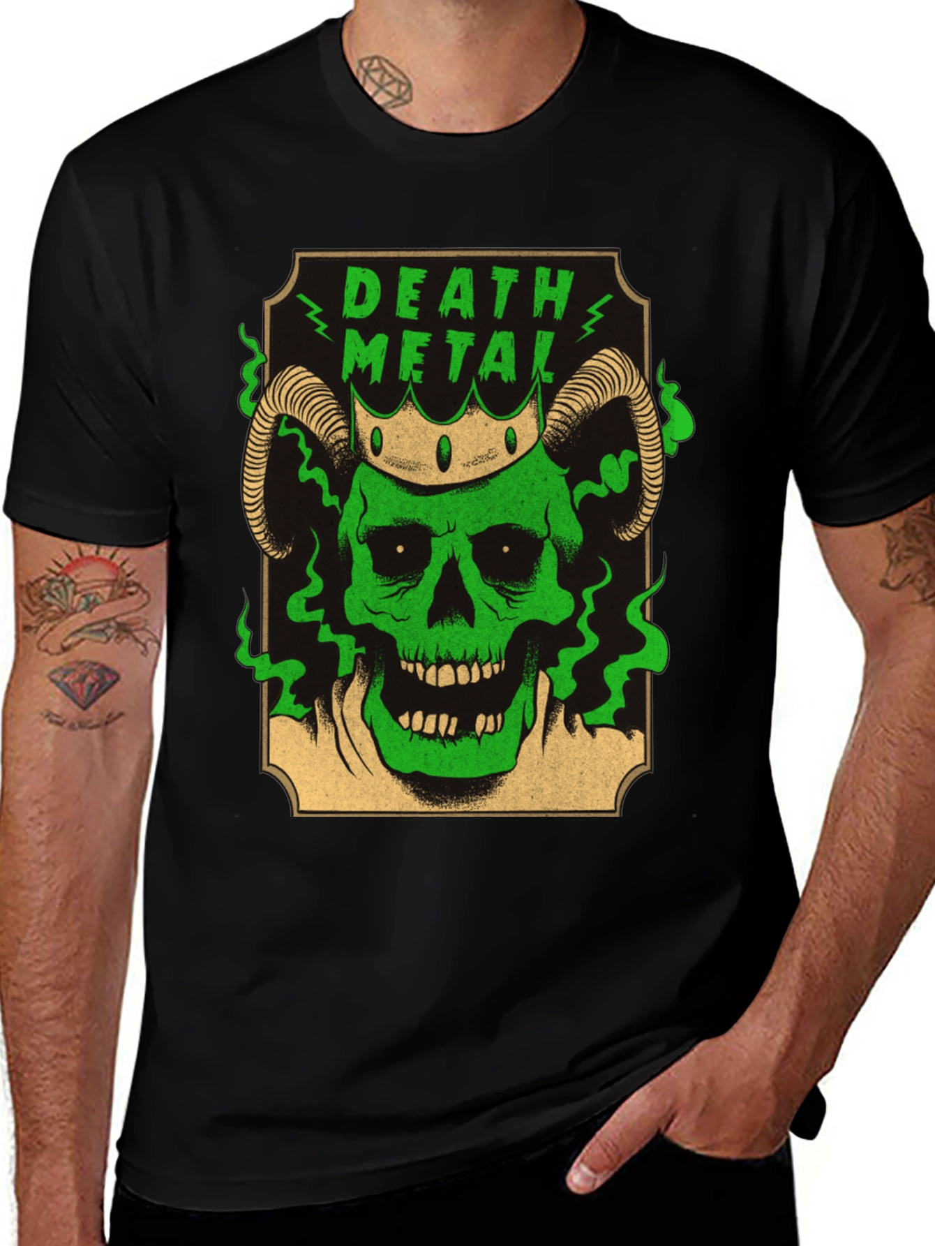 Death Metal Skull T-Shirt - Green Graphic Tee