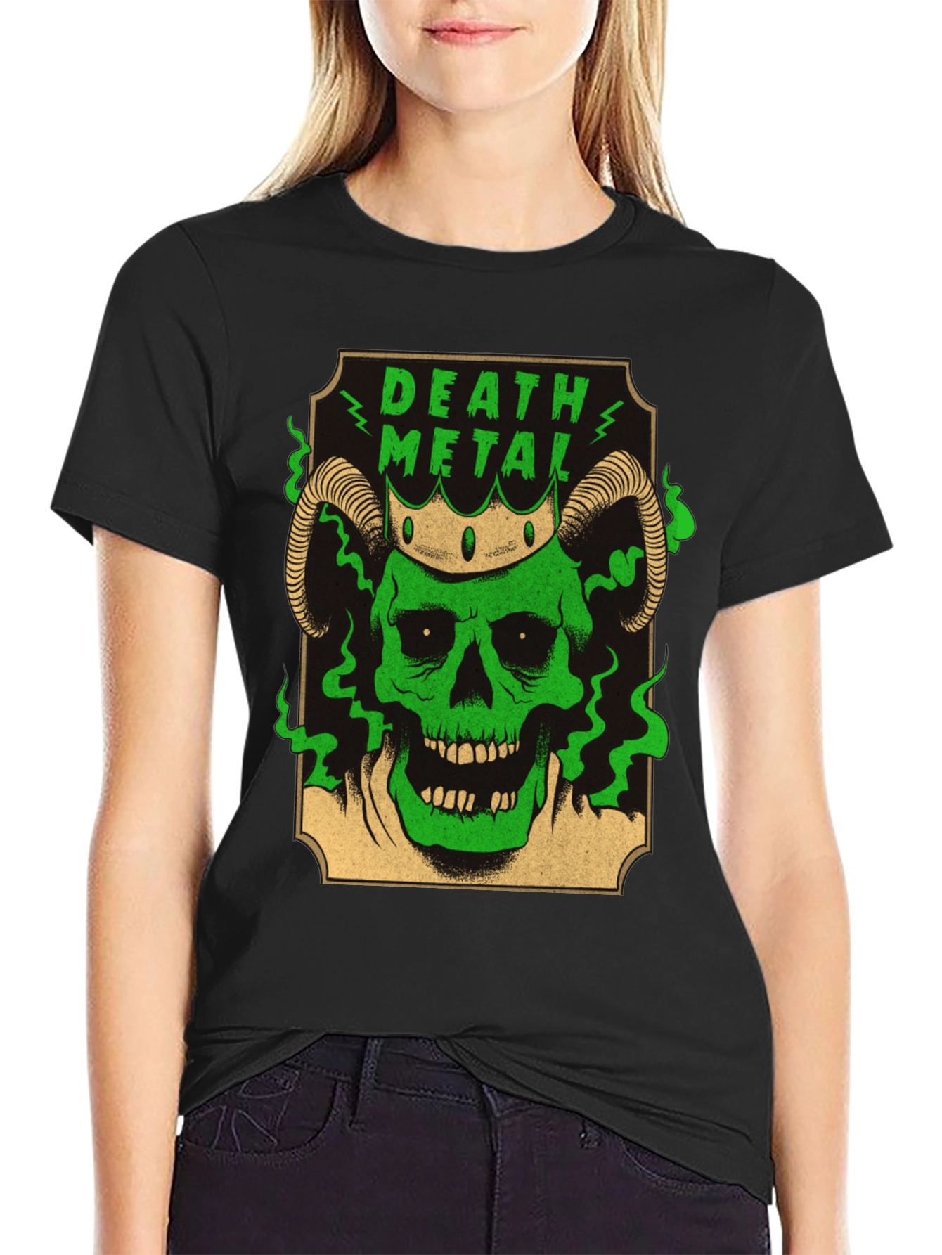 Death Metal Skull T-Shirt - Green Graphic Tee