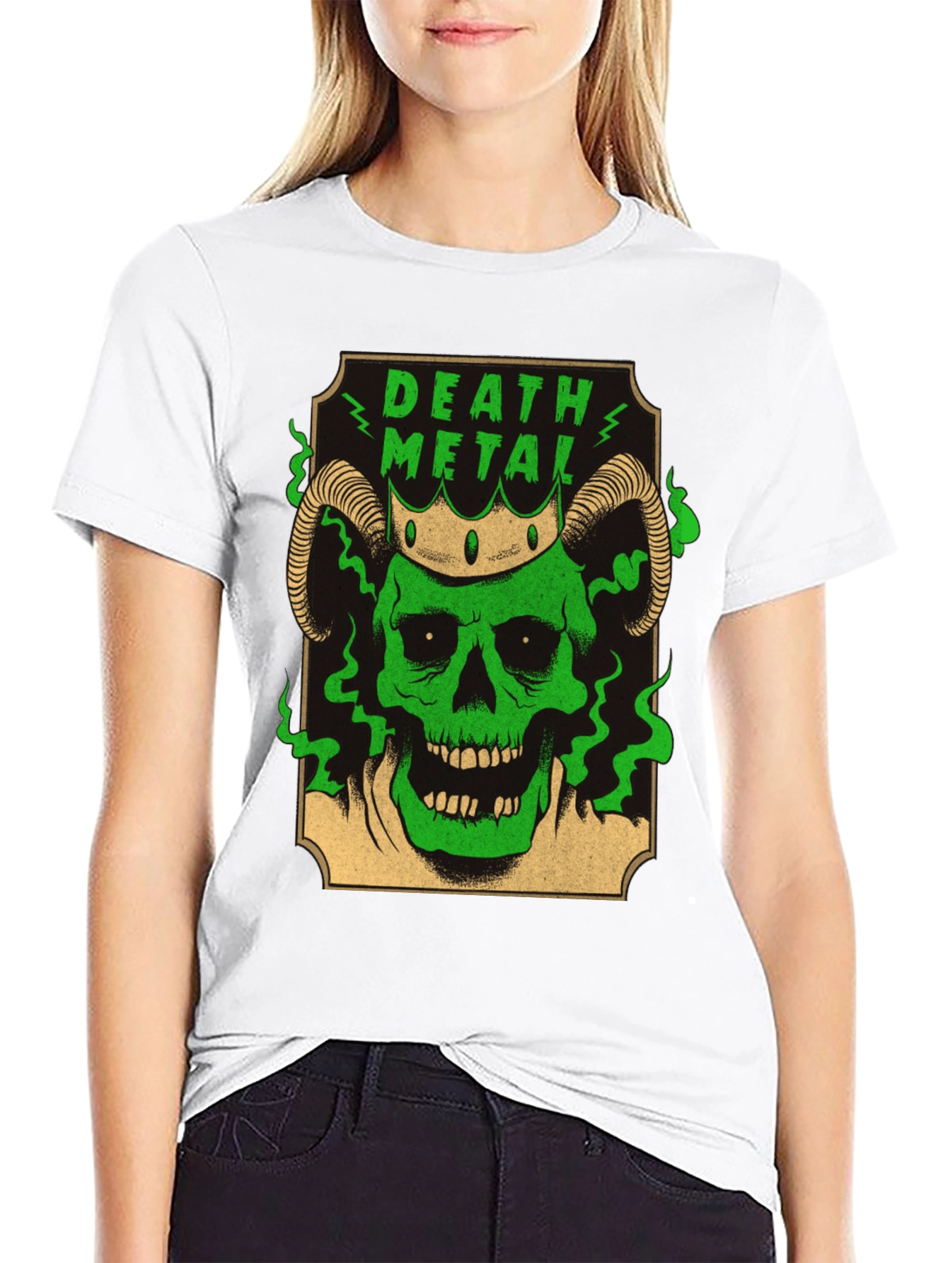 Death Metal Skull T-Shirt - Green Graphic Tee