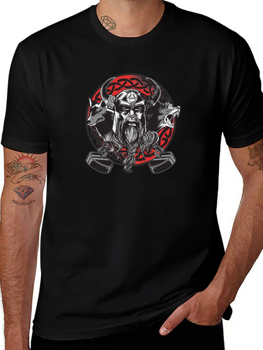 Viking Warrior Black T-Shirt with Wolves