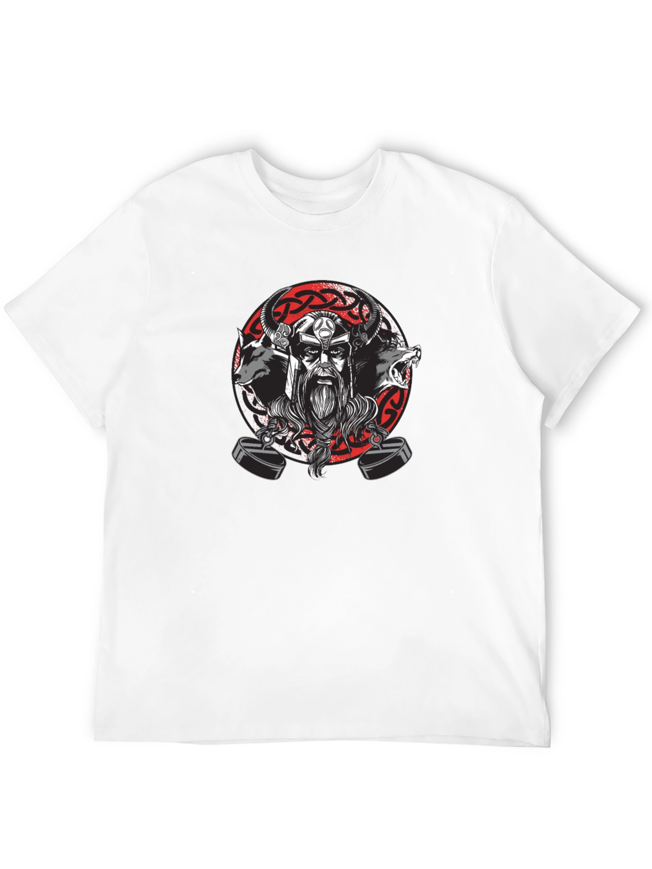 Viking Warrior Black T-Shirt with Wolves