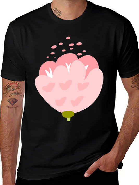 Pink Floral Graphic Tee - Black Cotton Blend
