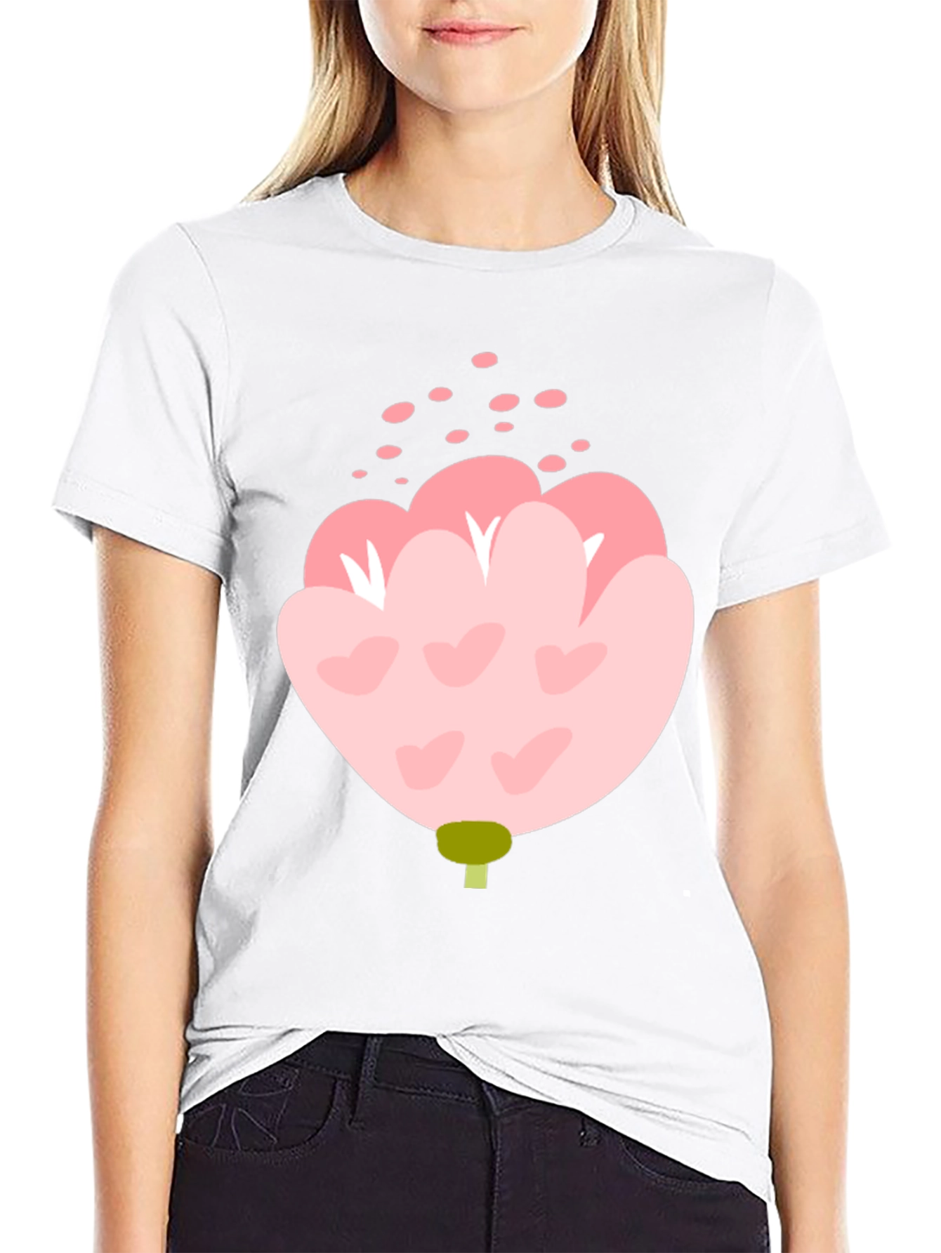 Pink Floral Graphic Tee - Black Cotton Blend