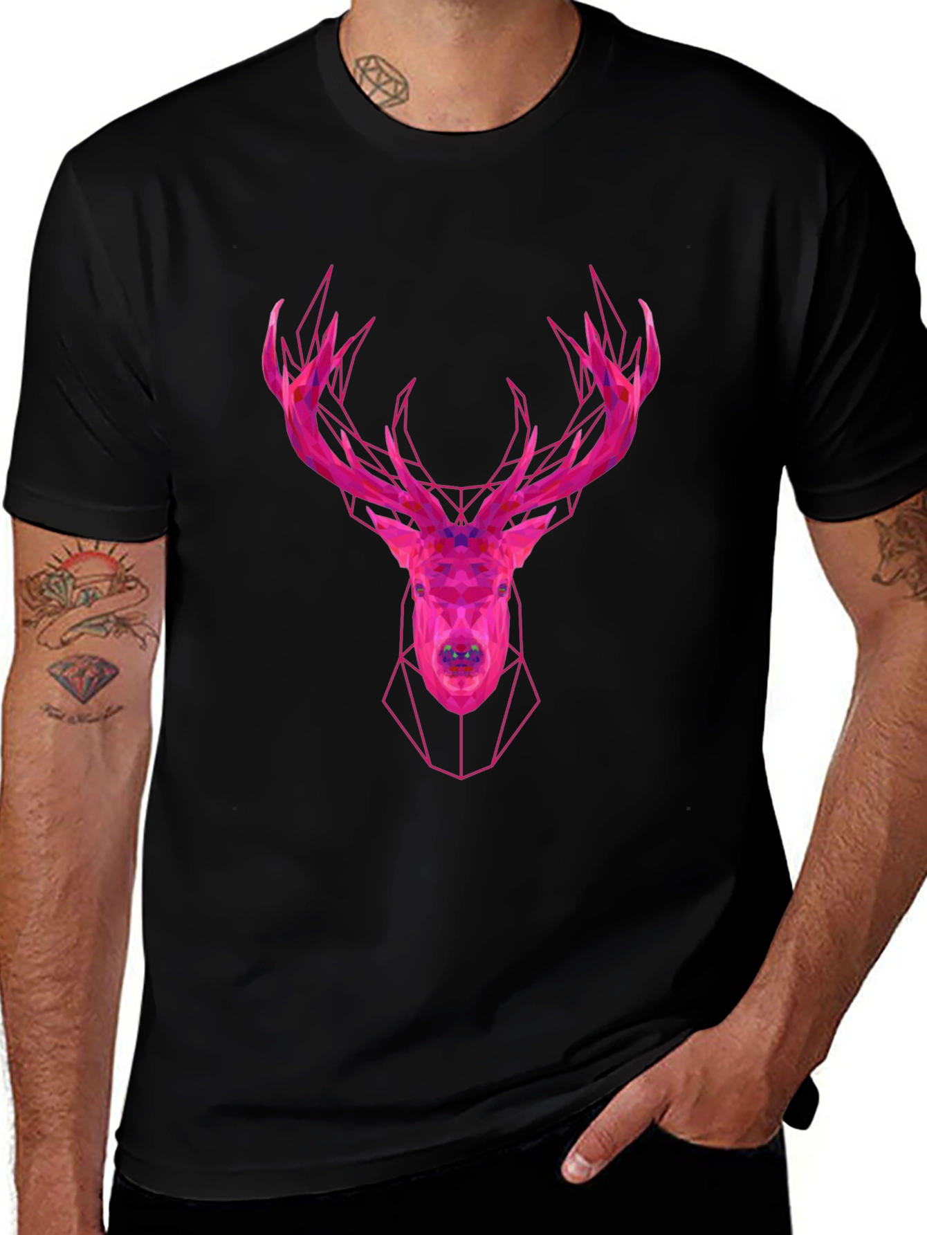 Geometric Deer Head Graphic Tee - Modern Style