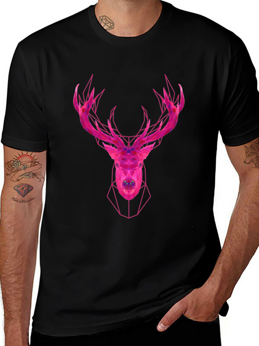 Geometric Deer Head Graphic Tee - Modern Style