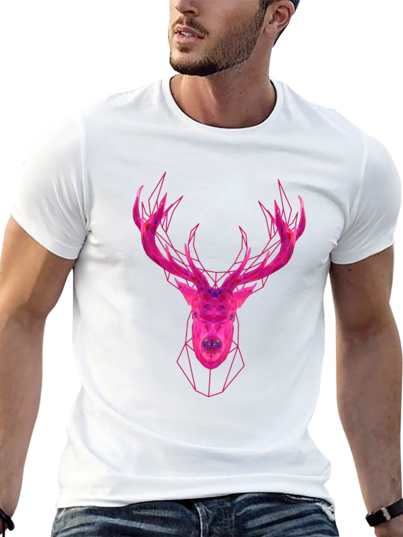 Geometric Deer Head Graphic Tee - Modern Style