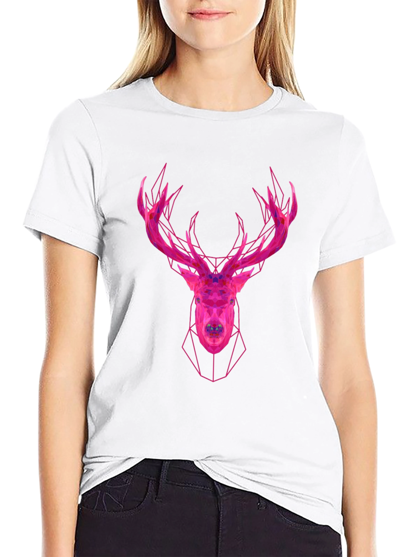 Geometric Deer Head Graphic Tee - Modern Style
