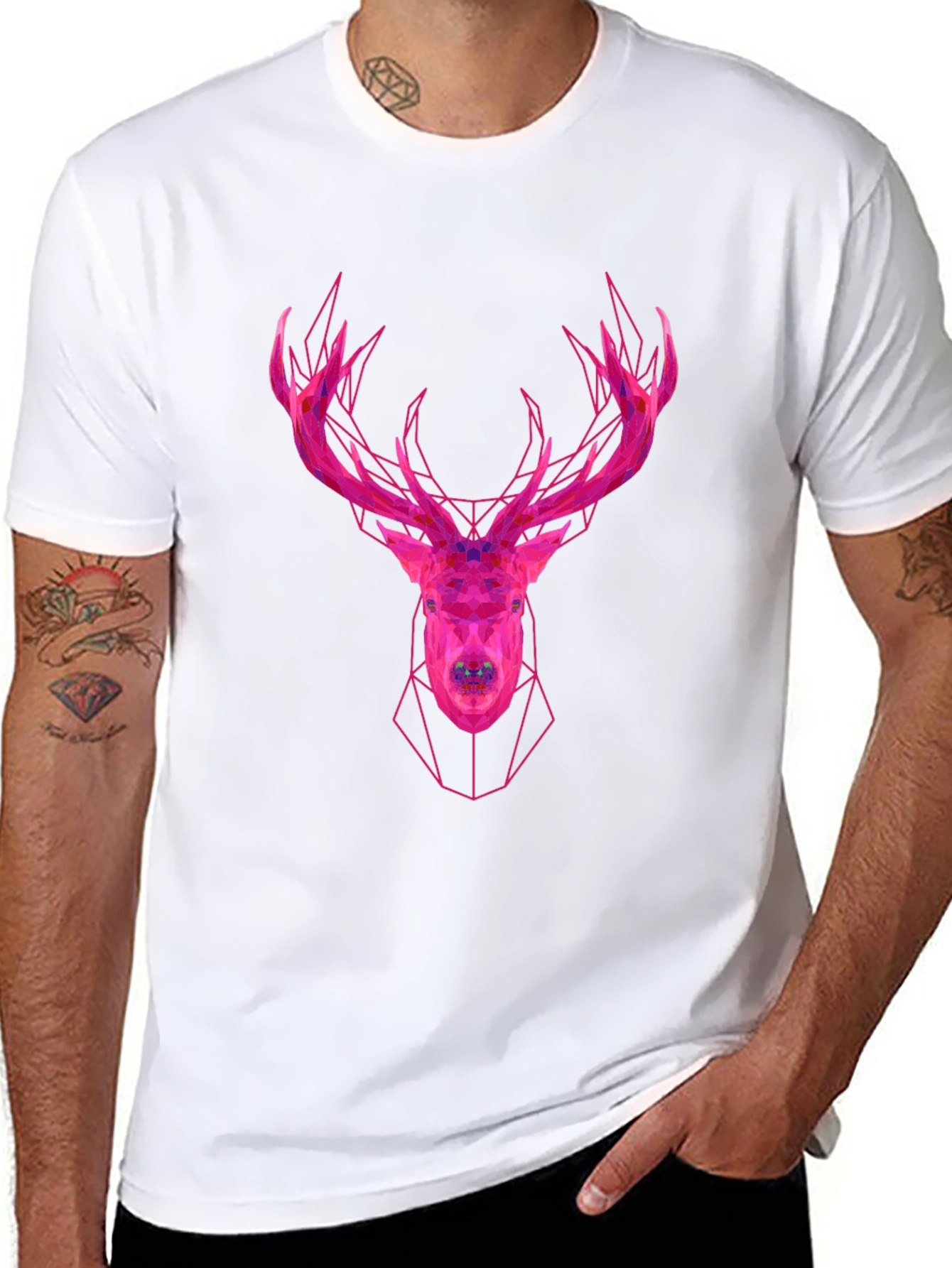 Geometric Deer Head Graphic Tee - Modern Style