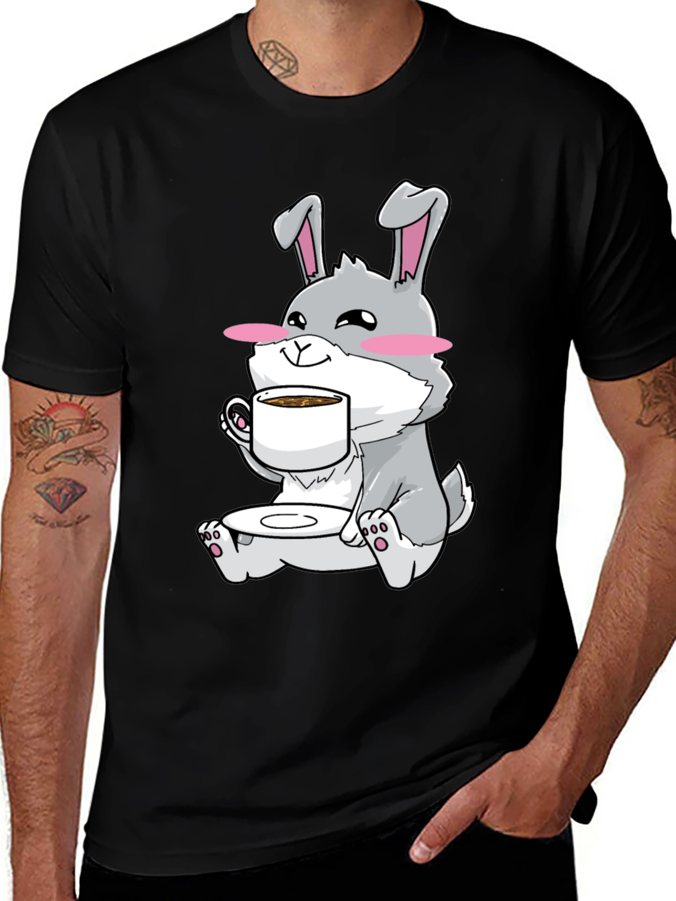 Bunny Sipping Coffee T-Shirt - Cute Graphic Tee