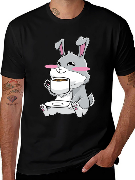 Bunny Sipping Coffee T-Shirt - Cute Graphic Tee
