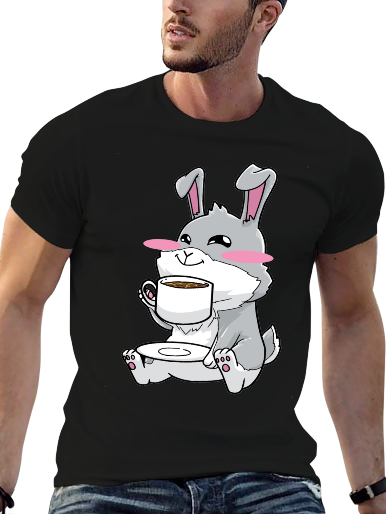 Bunny Sipping Coffee T-Shirt - Cute Graphic Tee