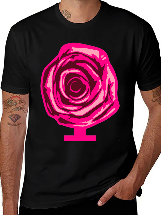Rose Graphic Print Tee - Black Cotton Casual