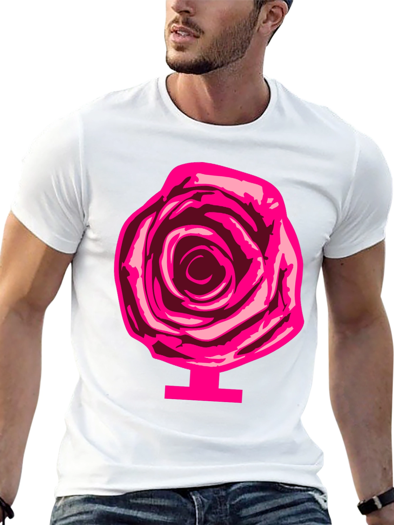 Rose Graphic Print Tee - Black Cotton Casual