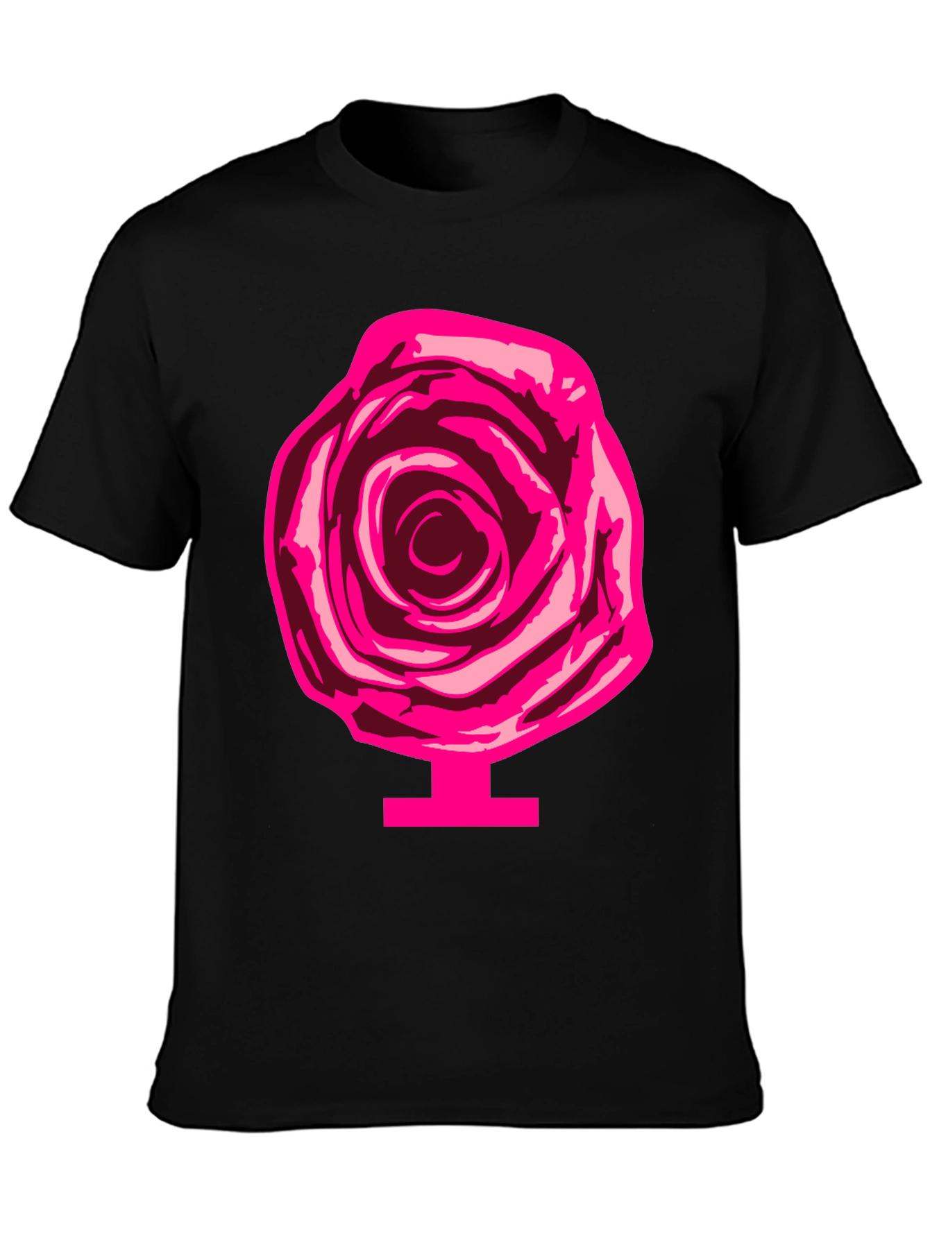 Rose Graphic Print Tee - Black Cotton Casual