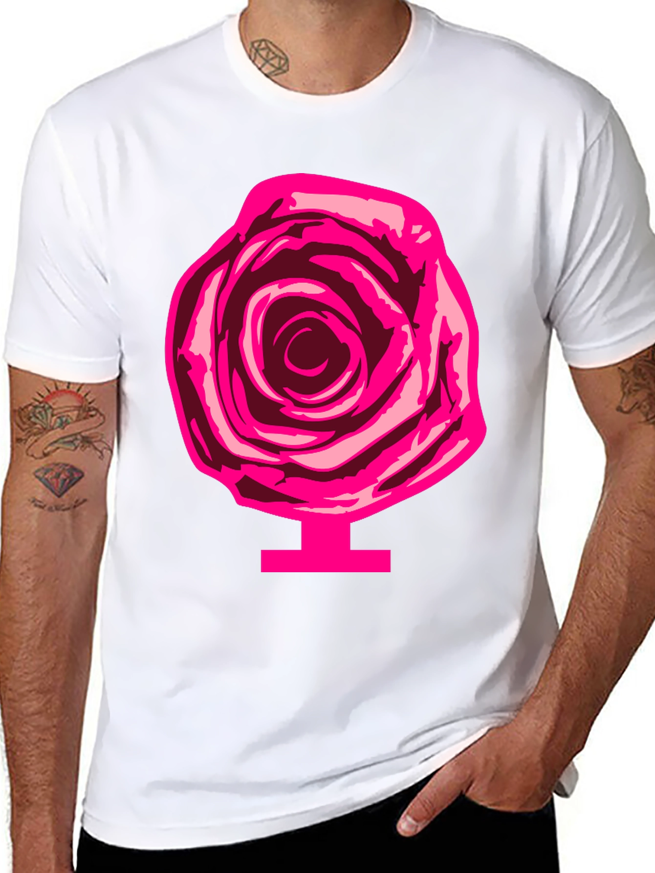 Rose Graphic Print Tee - Black Cotton Casual