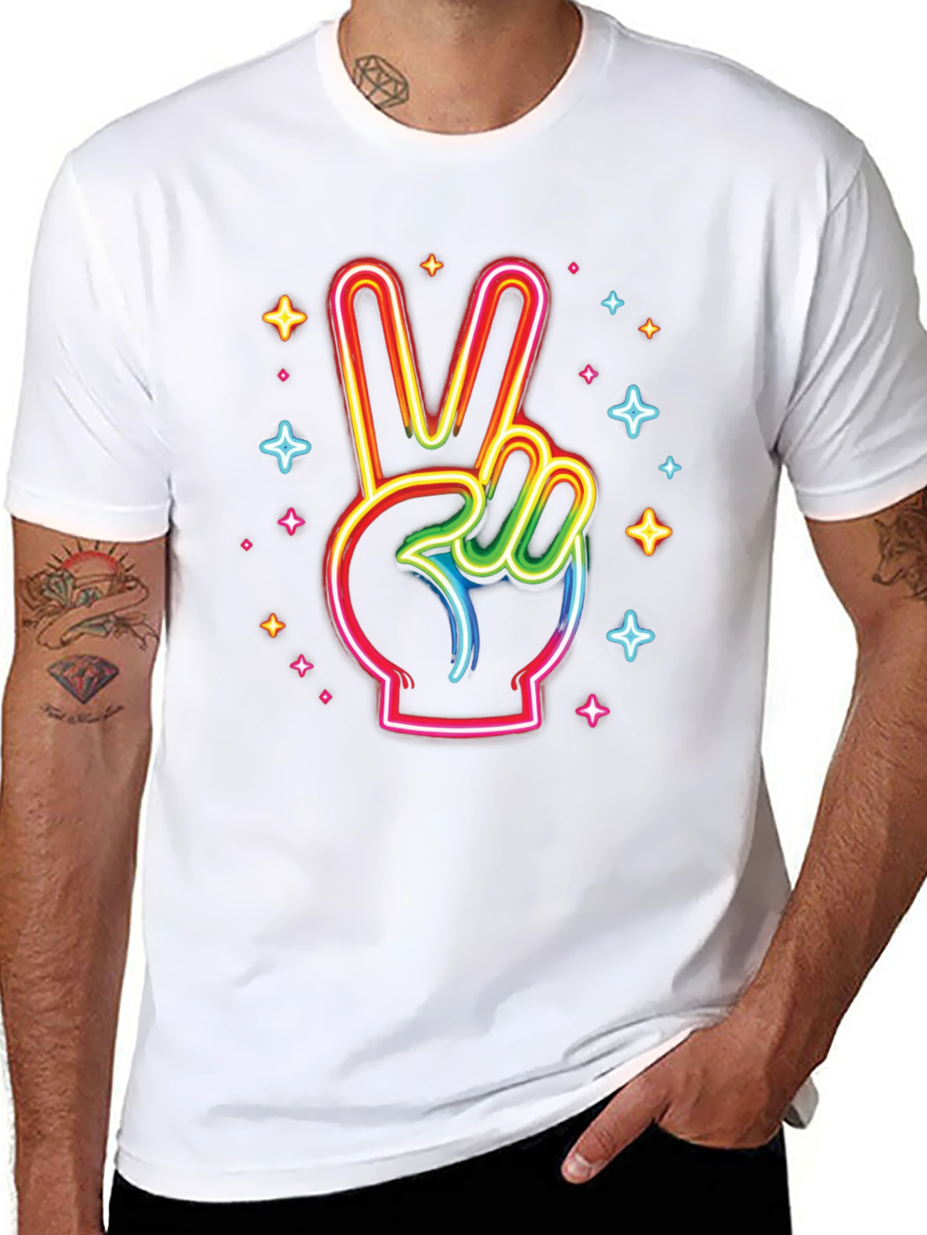 Neon Peace Sign Black T-Shirt
