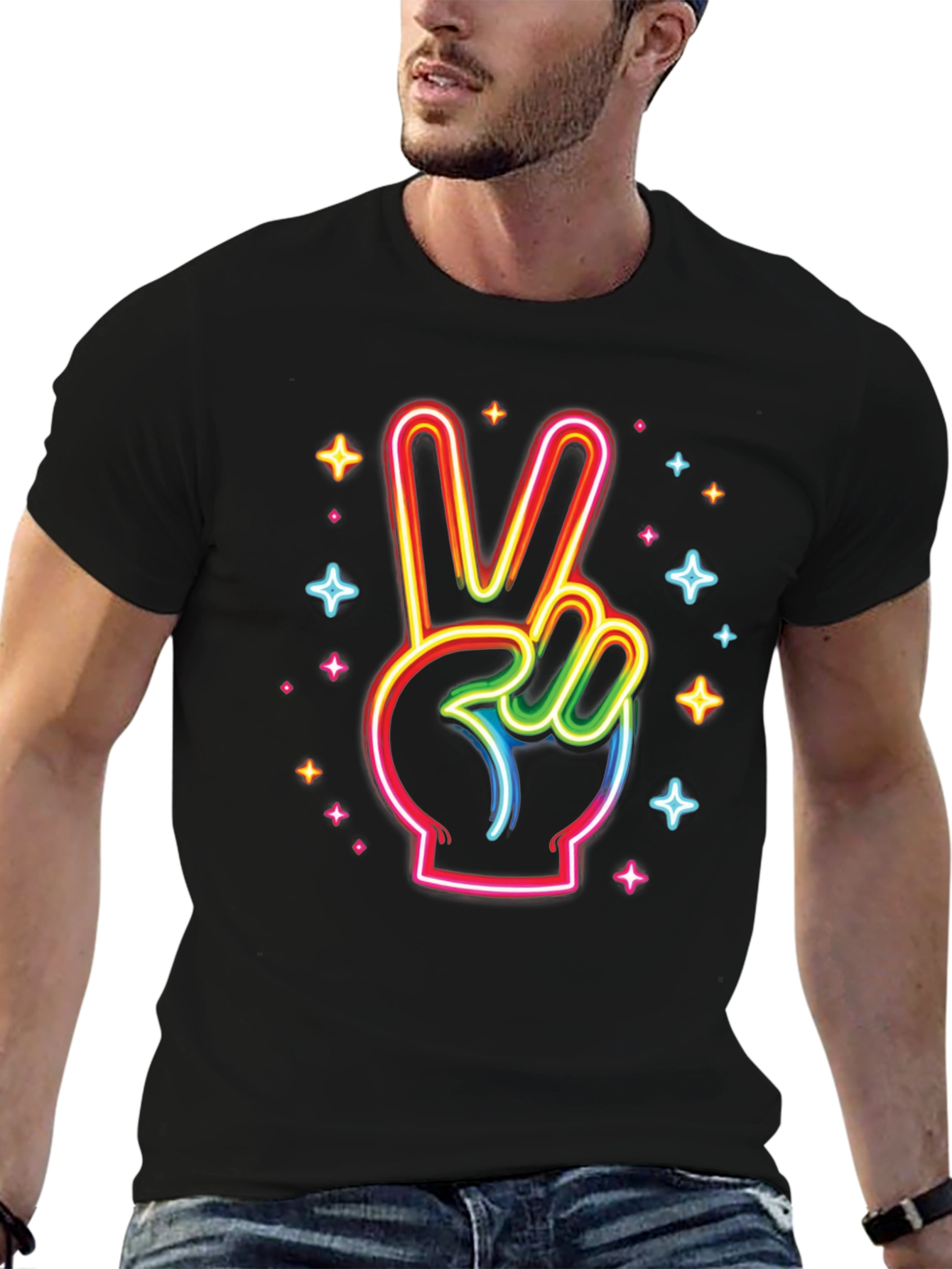 Neon Peace Sign Black T-Shirt