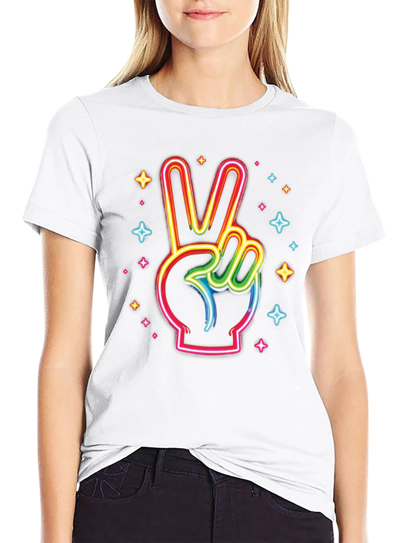Neon Peace Sign Black T-Shirt