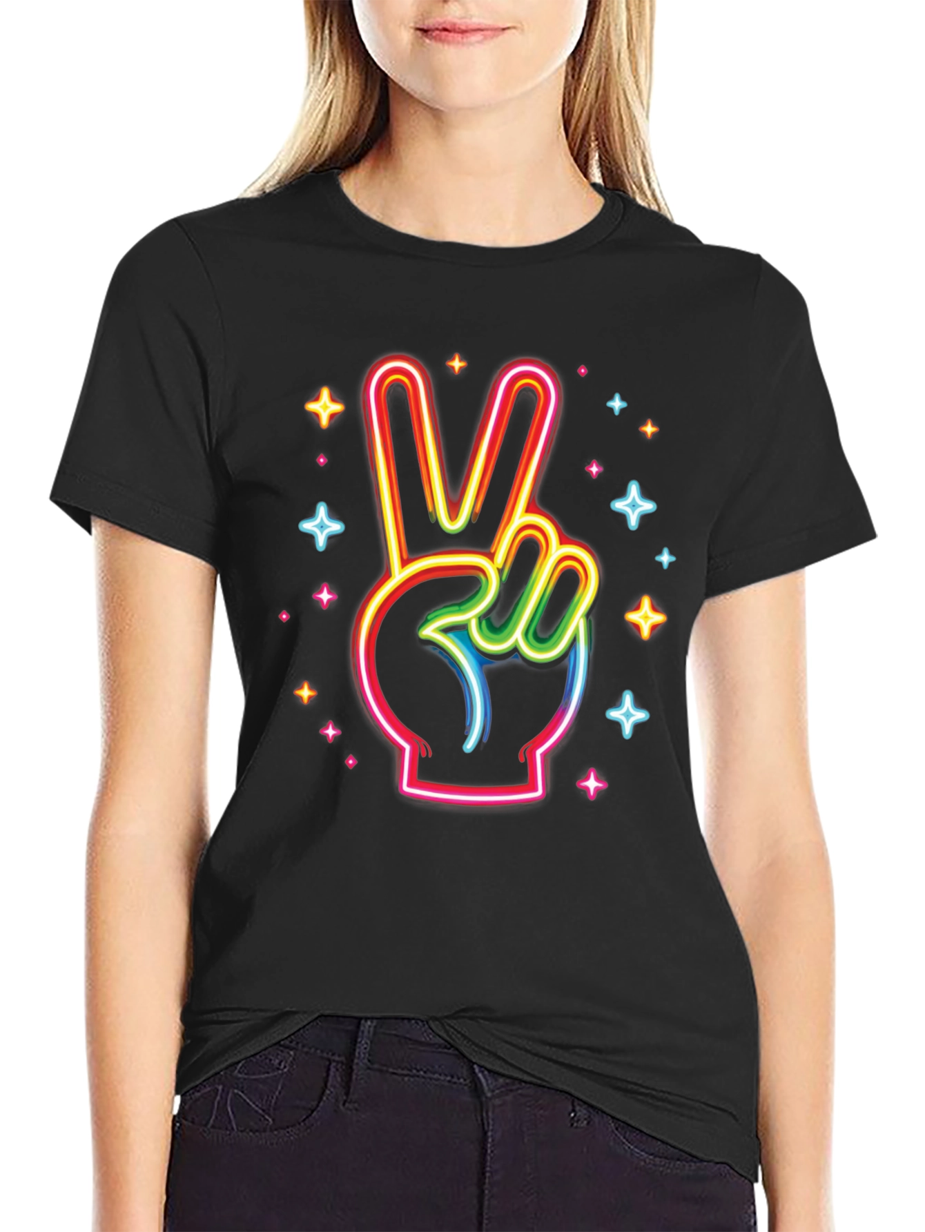 Neon Peace Sign Black T-Shirt