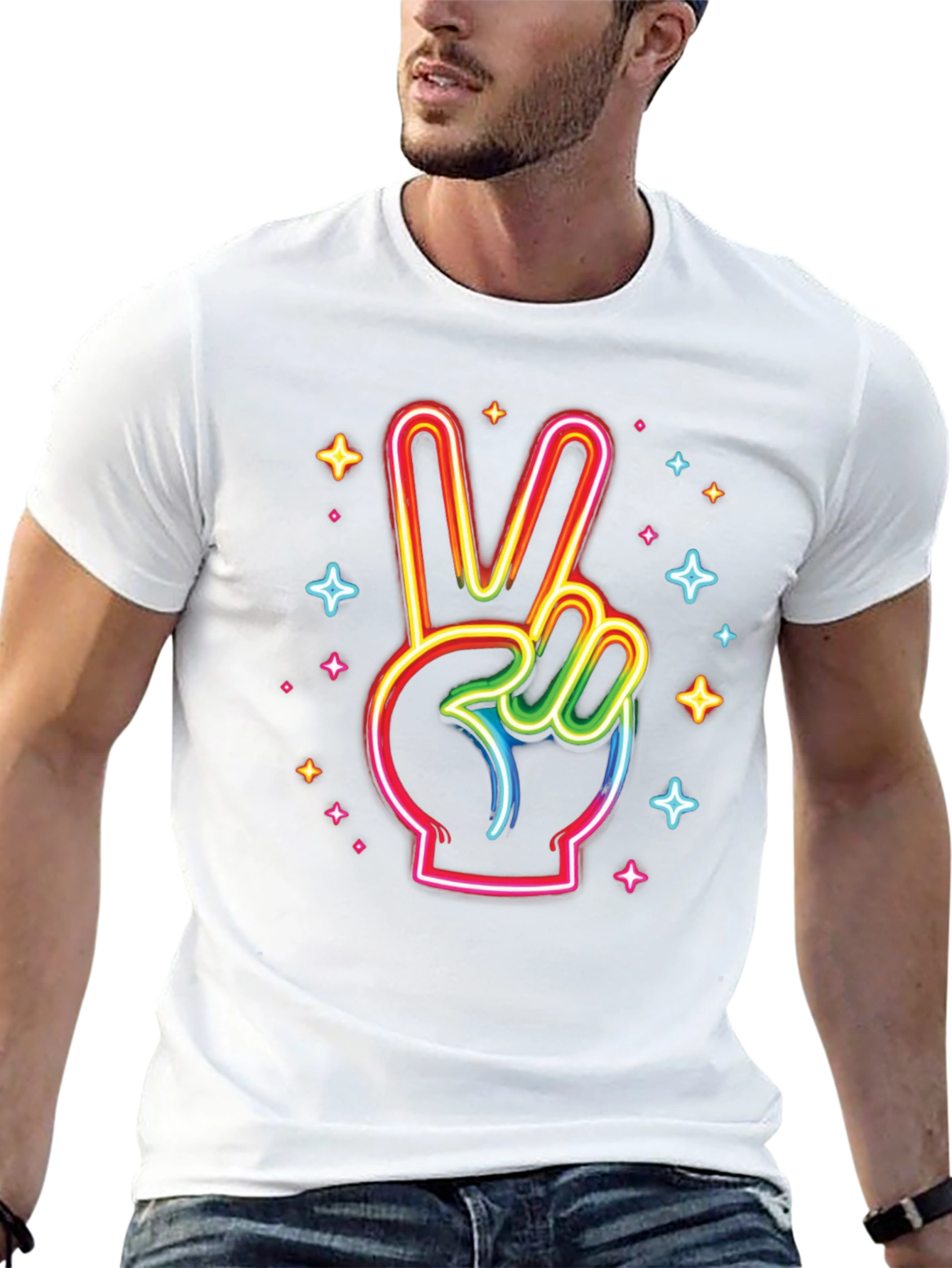 Neon Peace Sign Black T-Shirt
