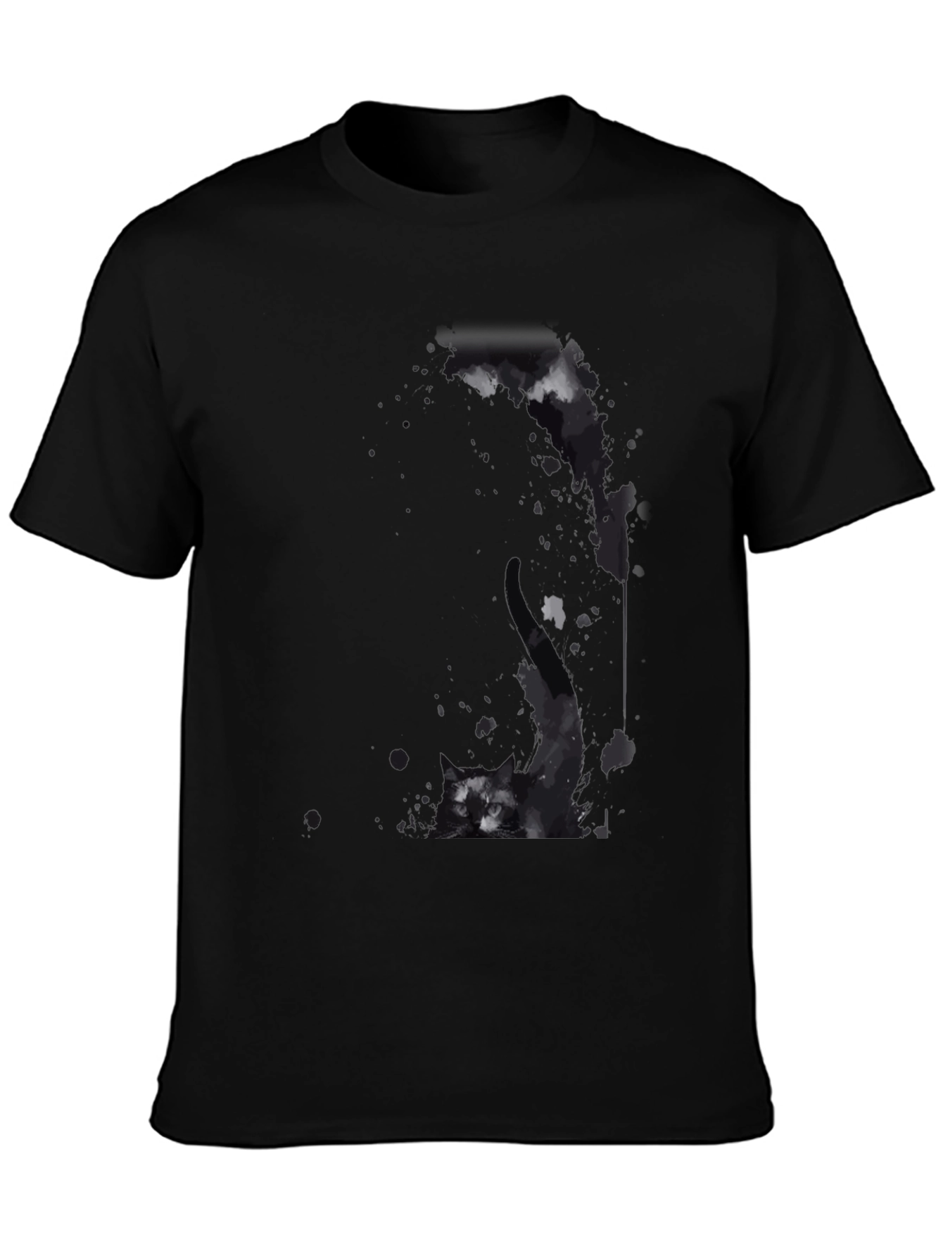 Mens Black T-Shirt with Cat Graphic
