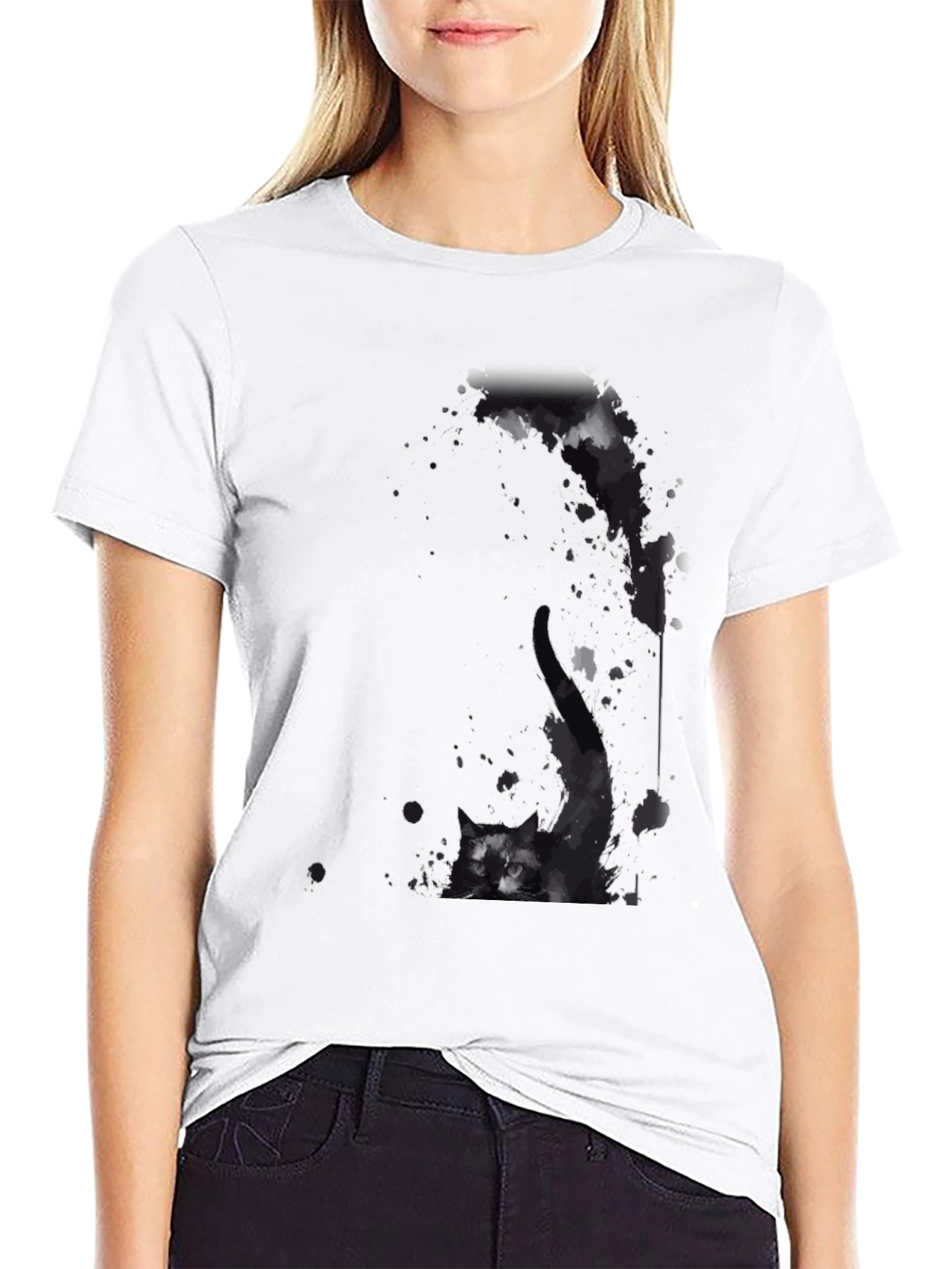 Mens Black T-Shirt with Cat Graphic