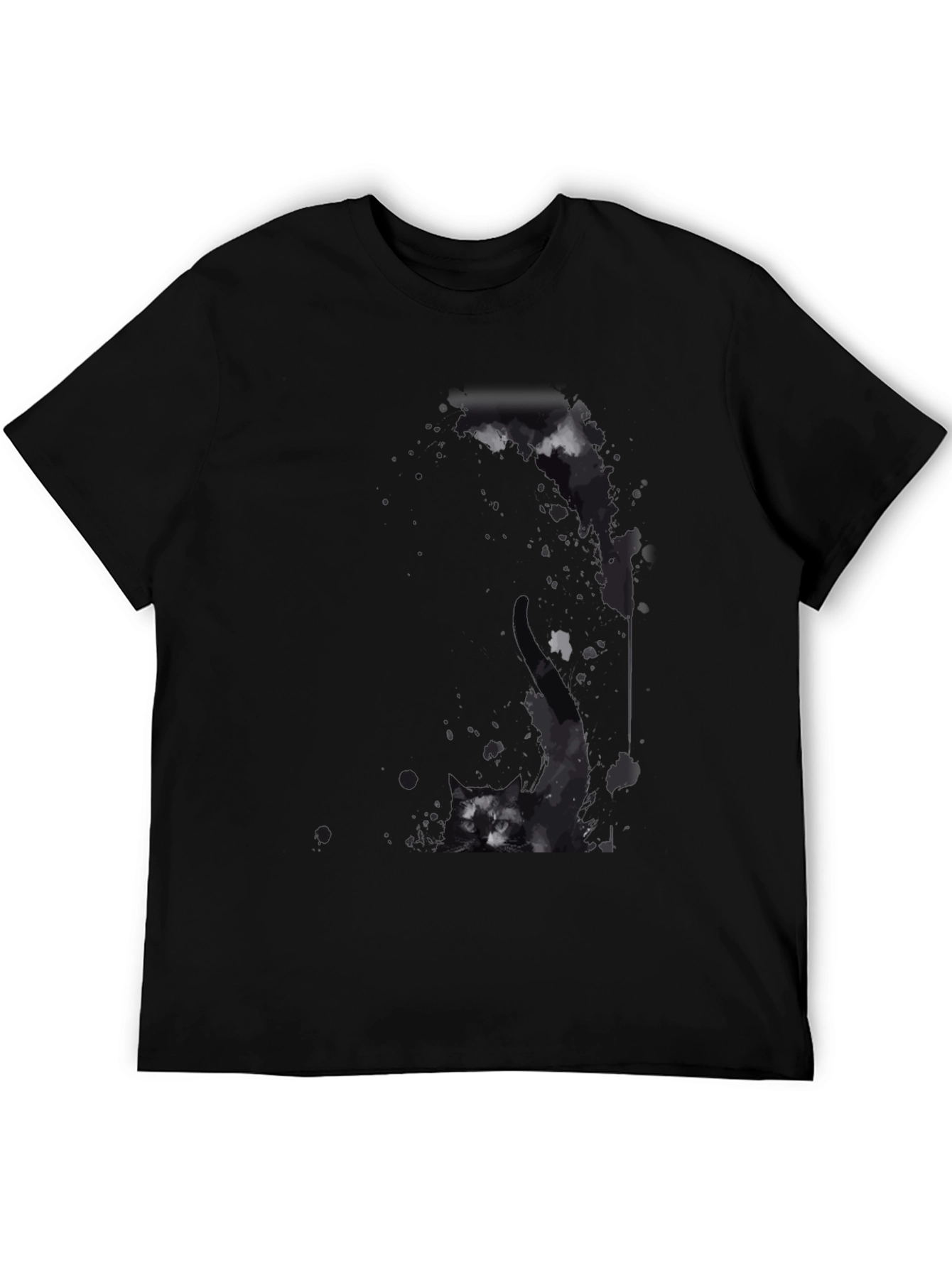 Mens Black T-Shirt with Cat Graphic