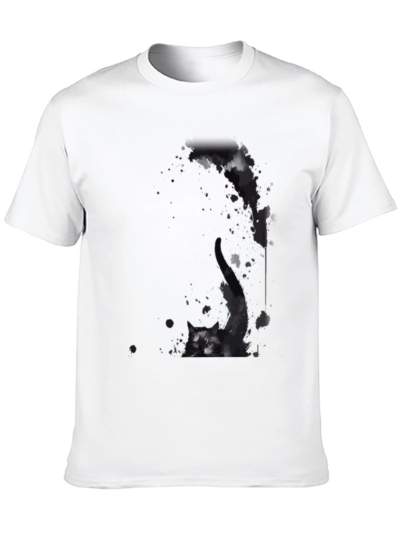 Mens Black T-Shirt with Cat Graphic