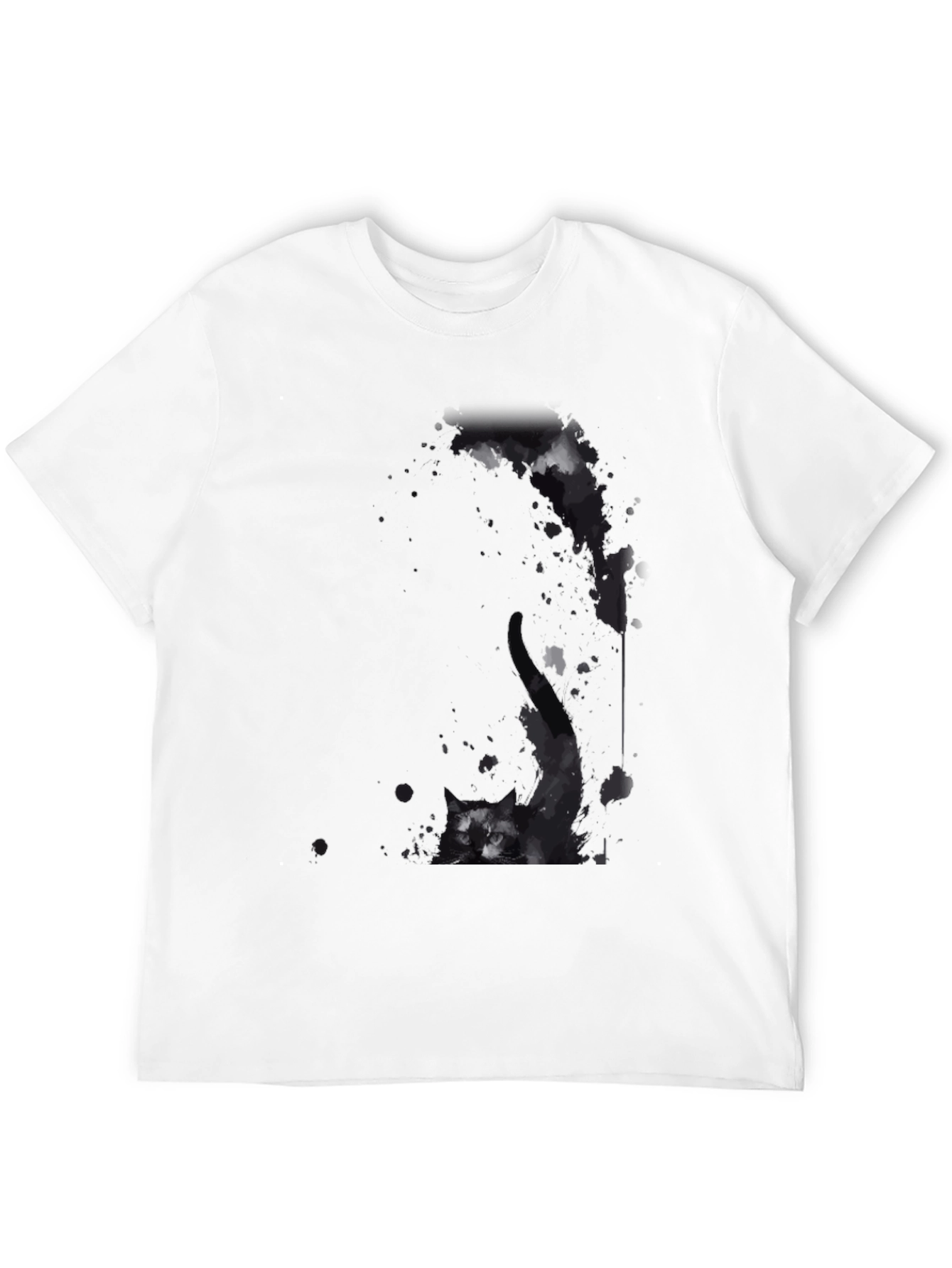 Mens Black T-Shirt with Cat Graphic