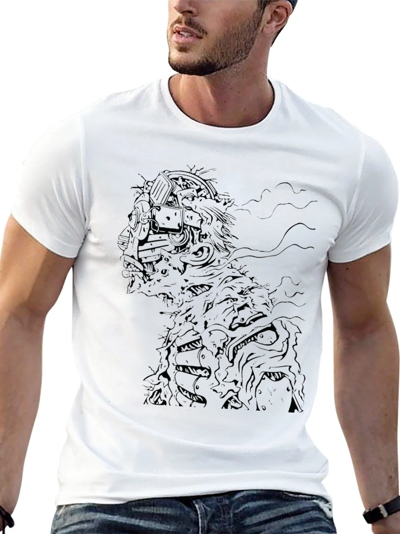 Cyberpunk Zombie Graphic Print Black T-Shirt