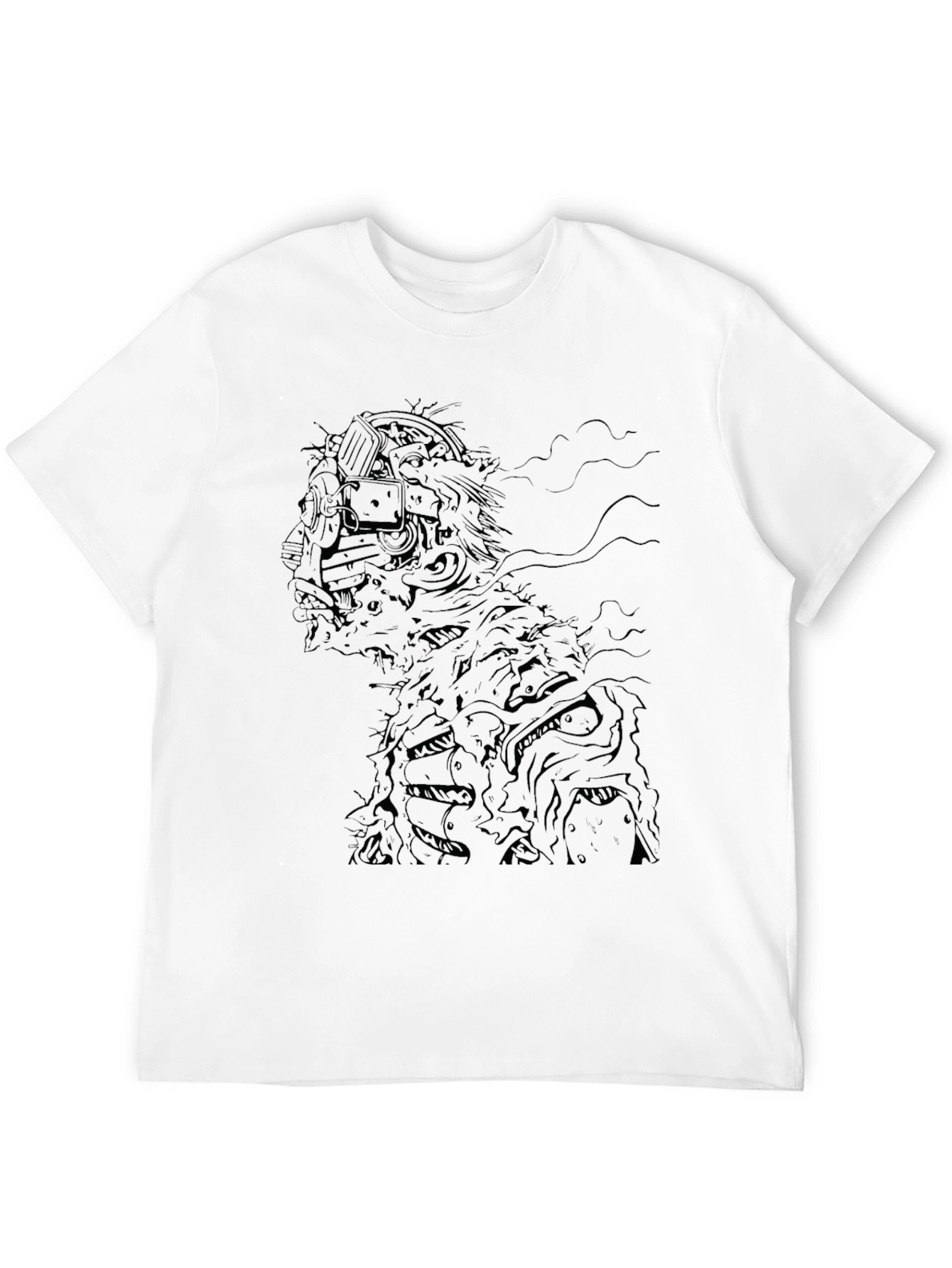 Cyberpunk Zombie Graphic Print Black T-Shirt