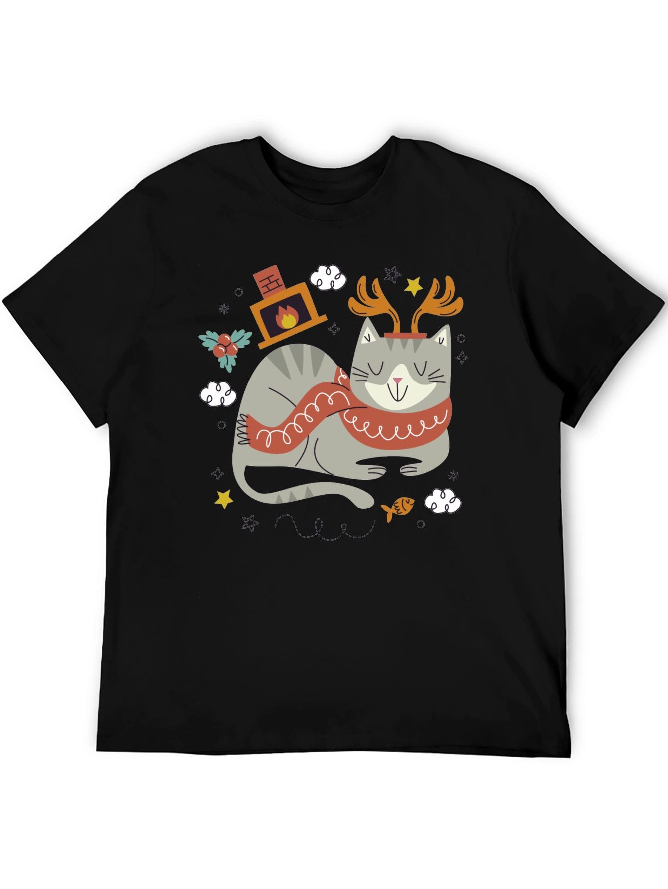 Festive Cat Graphic Tee - Holiday Cheer