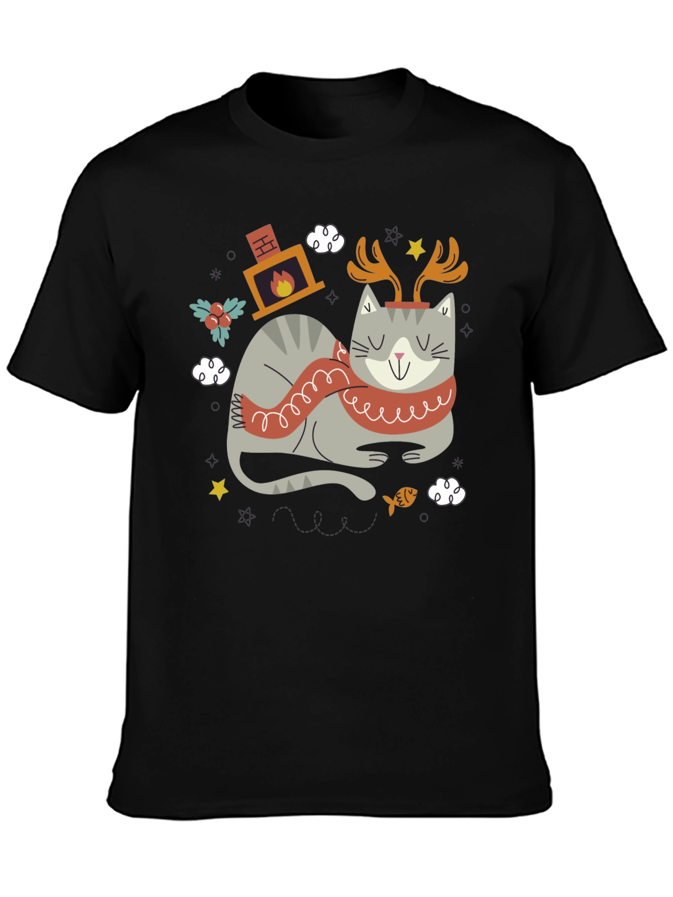 Festive Cat Graphic Tee - Holiday Cheer