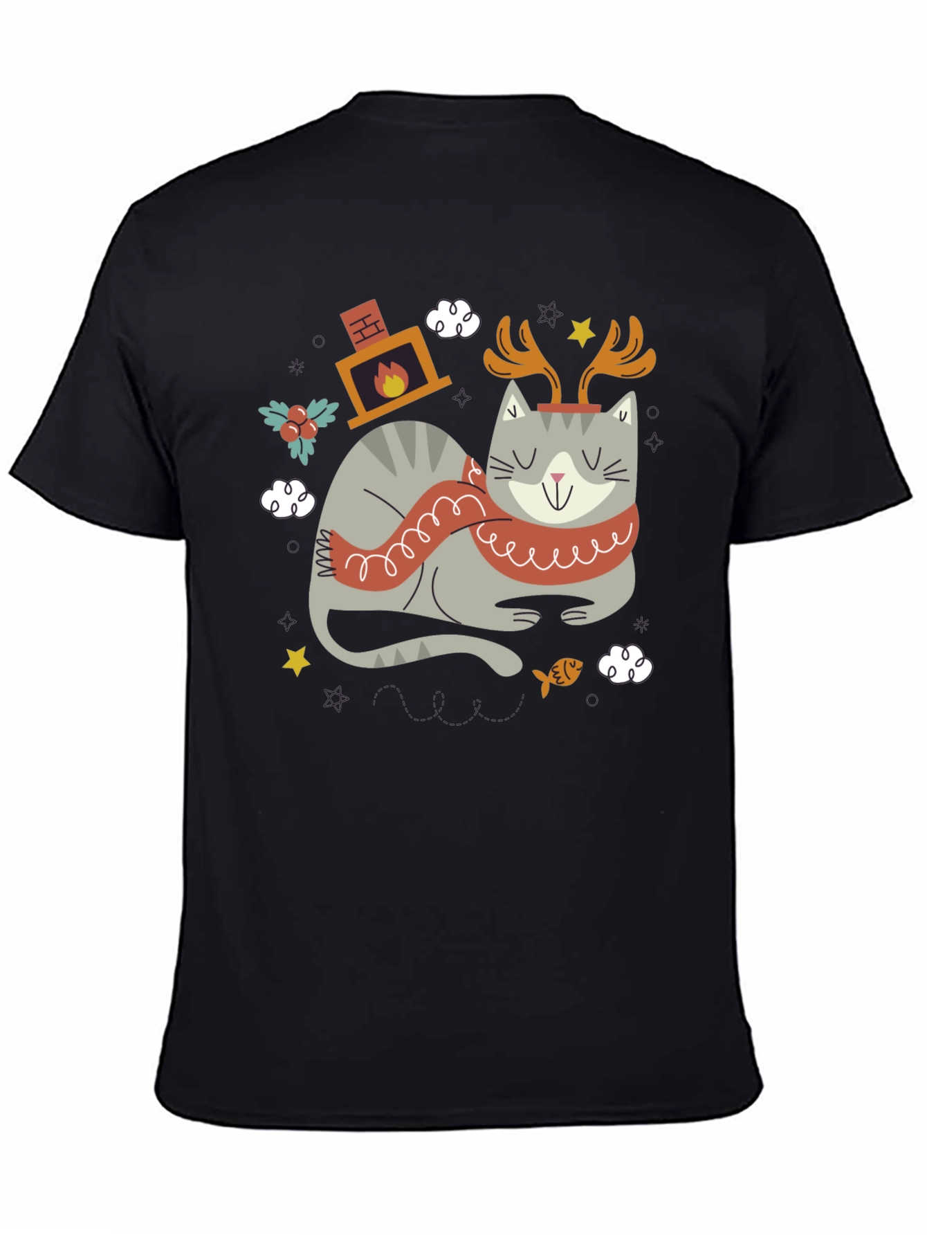 Festive Cat Graphic Tee - Holiday Cheer