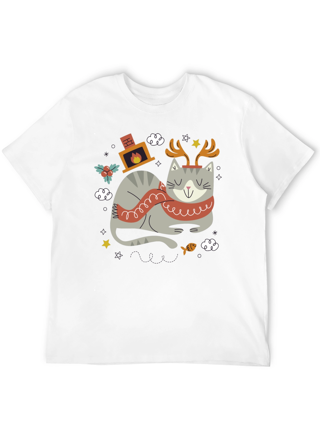 Festive Cat Graphic Tee - Holiday Cheer