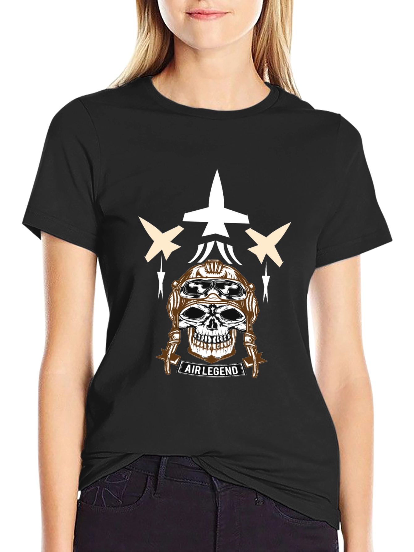 Air Legend Pilot Skull Graphic T-Shirt - Black
