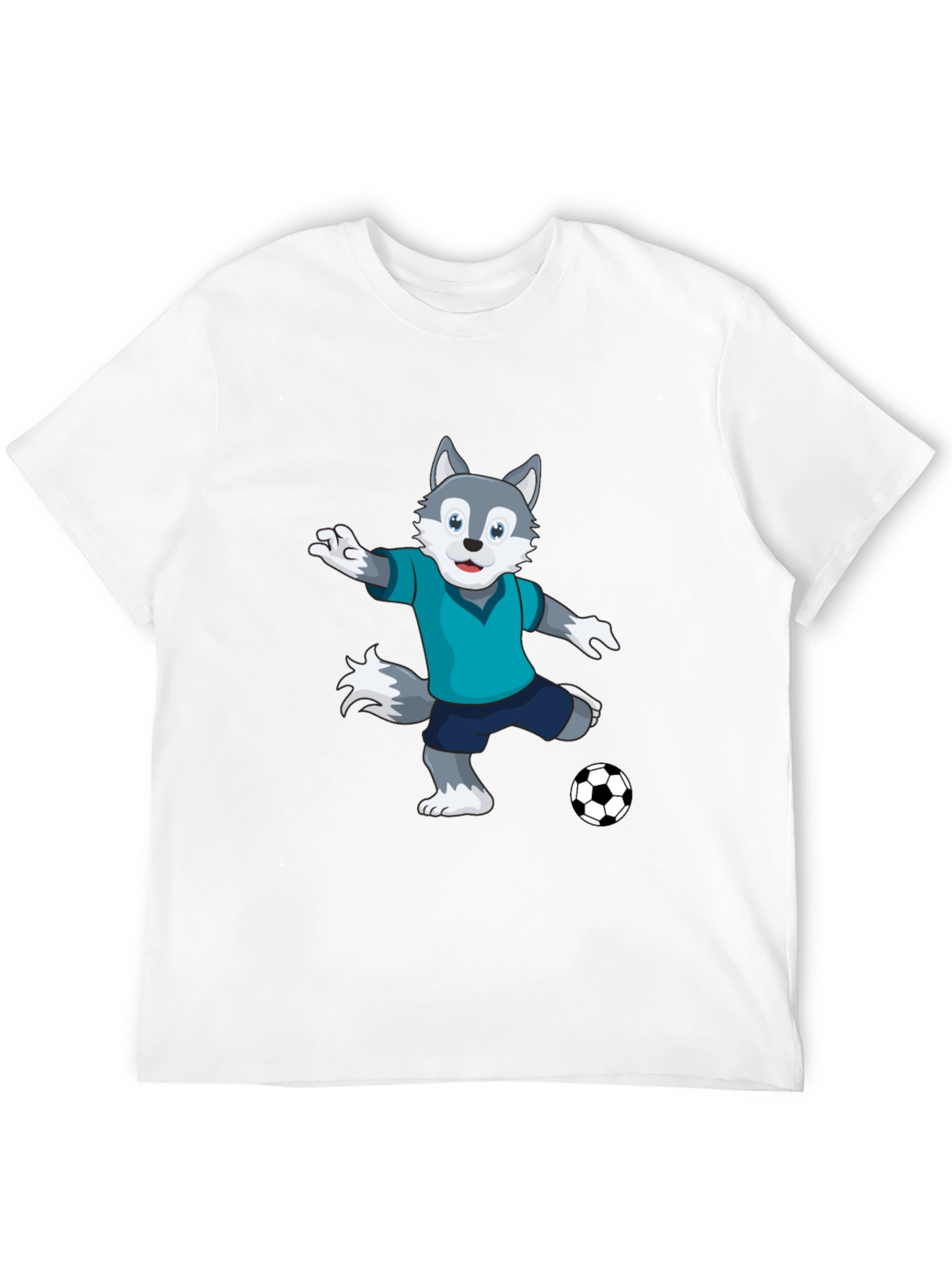 Cool Wolf Soccer Player Black T-Shirt