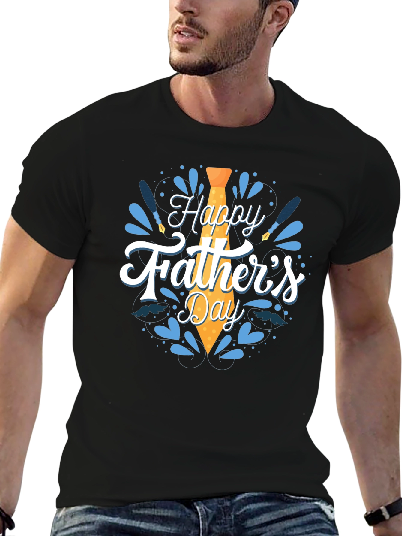 Happy Fathers Day Graphic Tee - Black Cotton T-Shirt