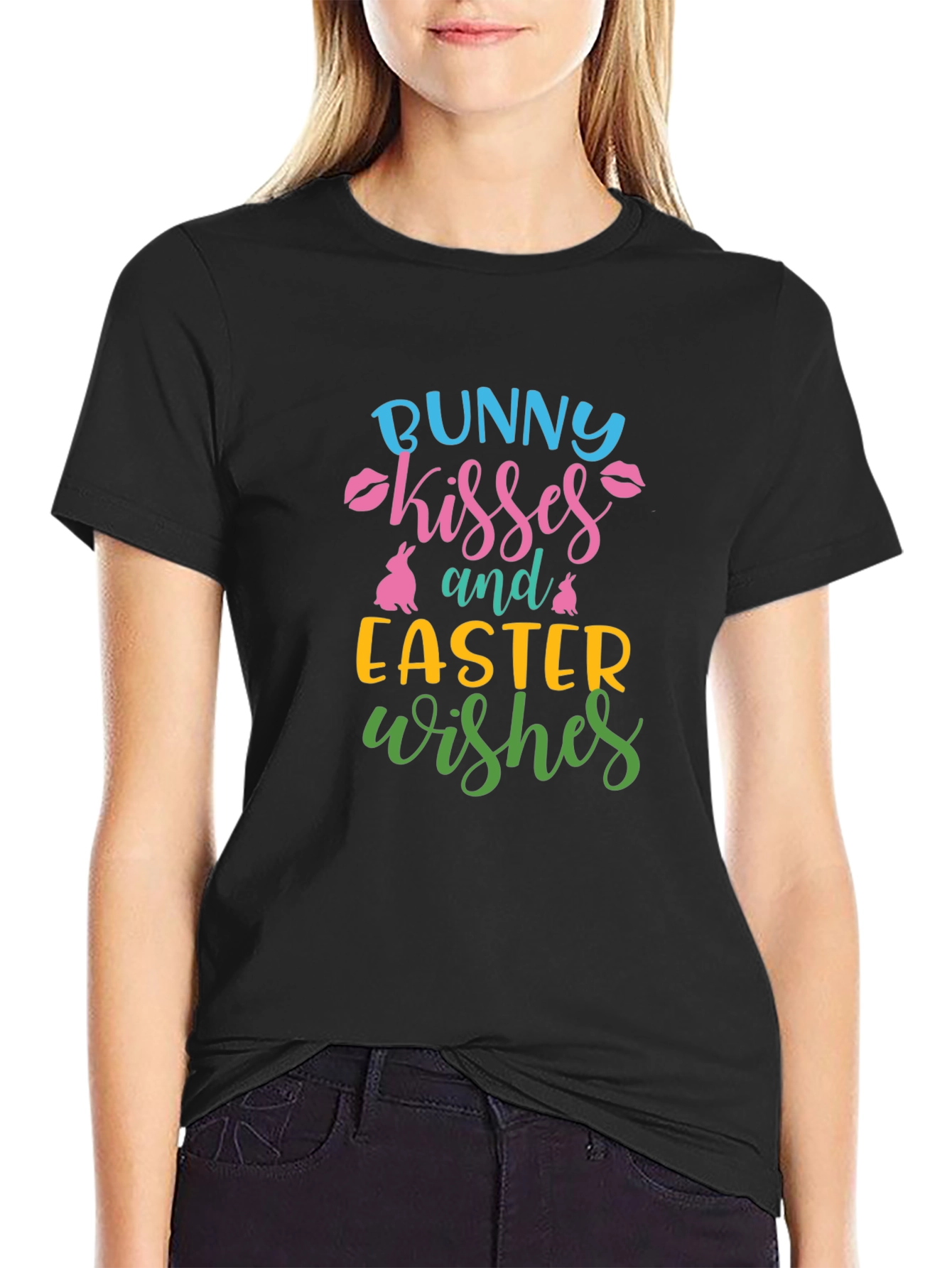 Bunny Kisses Easter Wishes Graphic T-Shirt