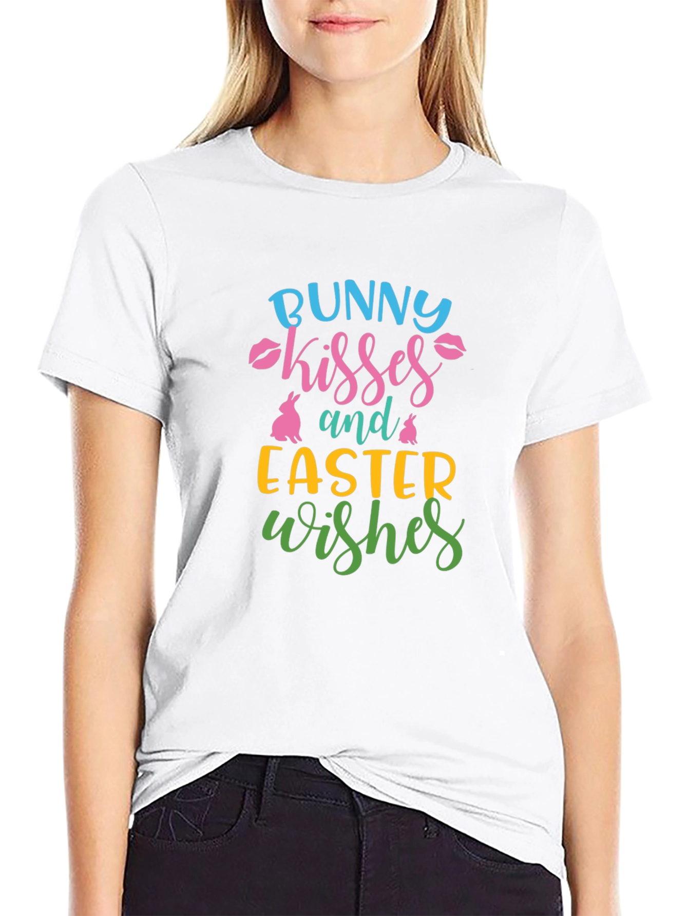 Bunny Kisses Easter Wishes Graphic T-Shirt