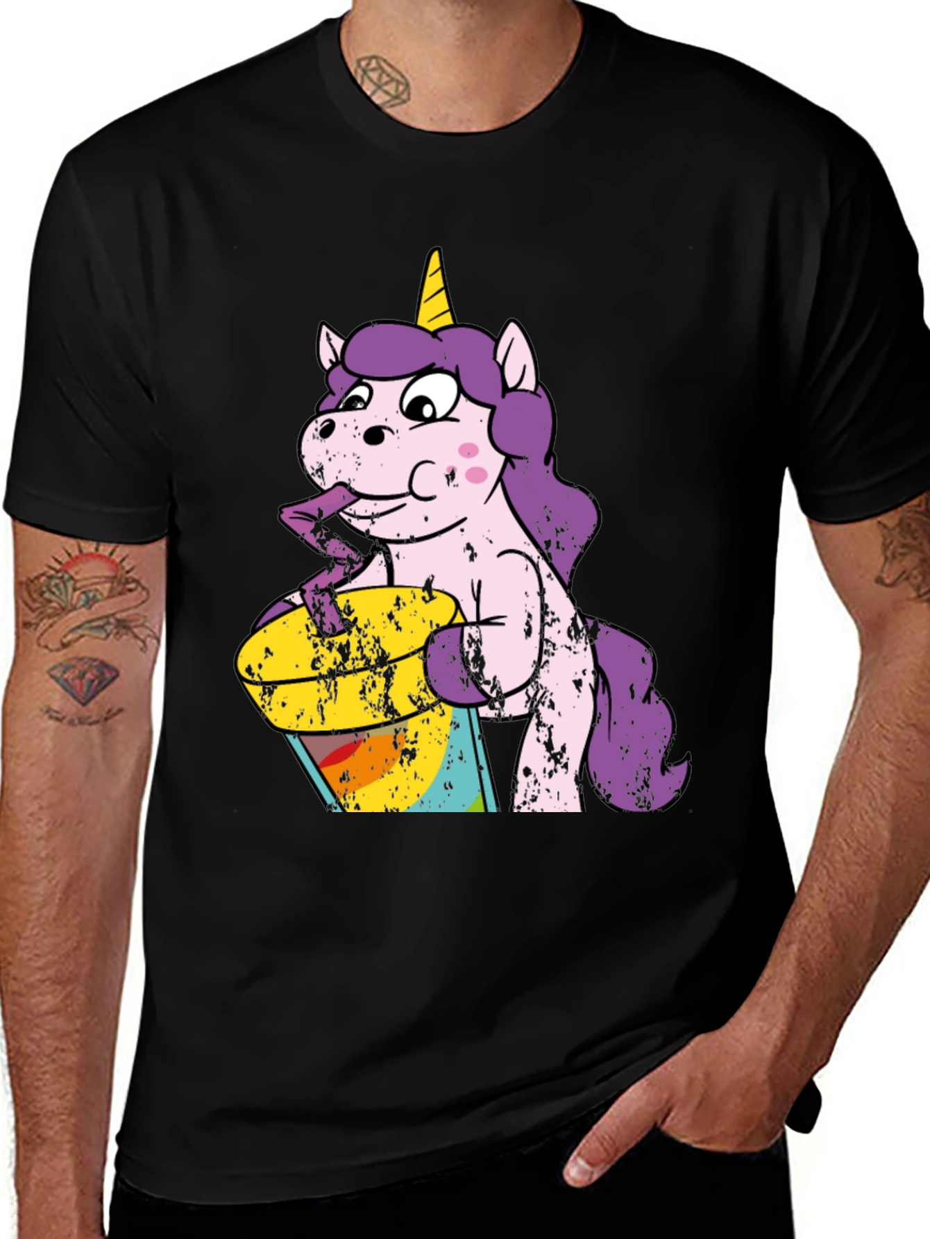 Unicorn Drinking Rainbow Juice Graphic T-Shirt