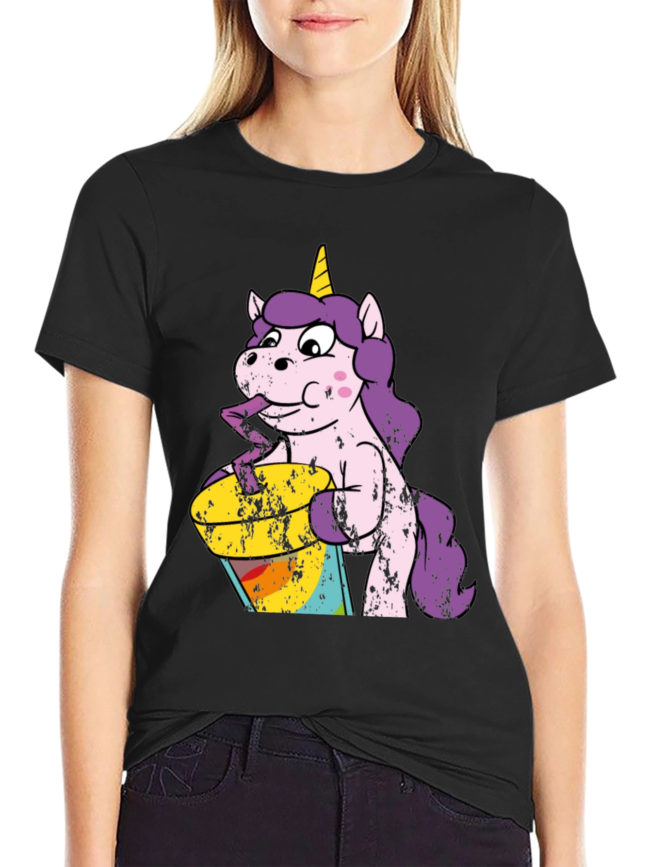 Unicorn Drinking Rainbow Juice Graphic T-Shirt