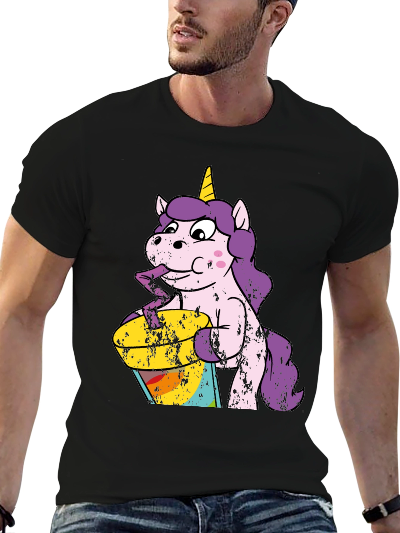 Unicorn Drinking Rainbow Juice Graphic T-Shirt