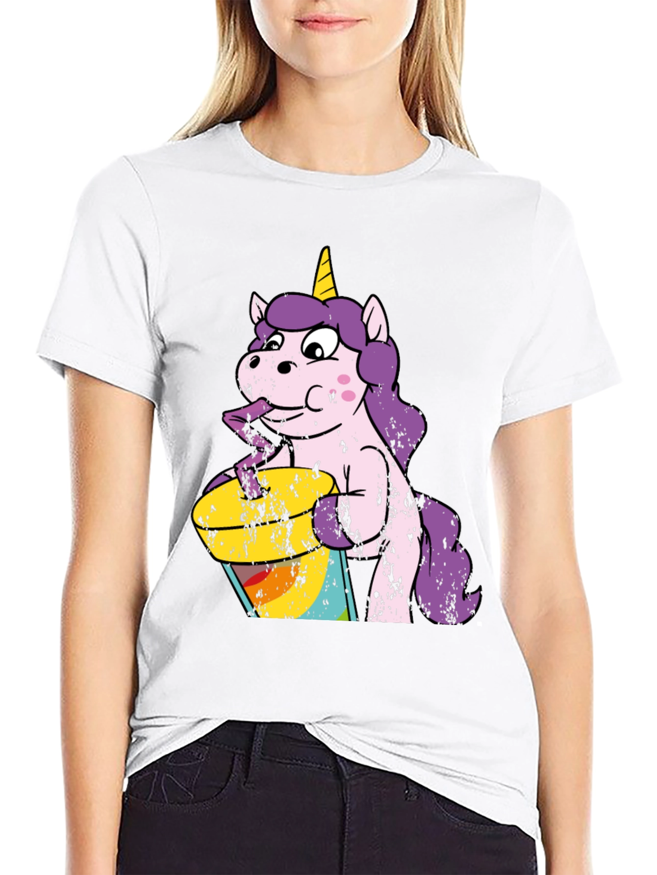 Unicorn Drinking Rainbow Juice Graphic T-Shirt