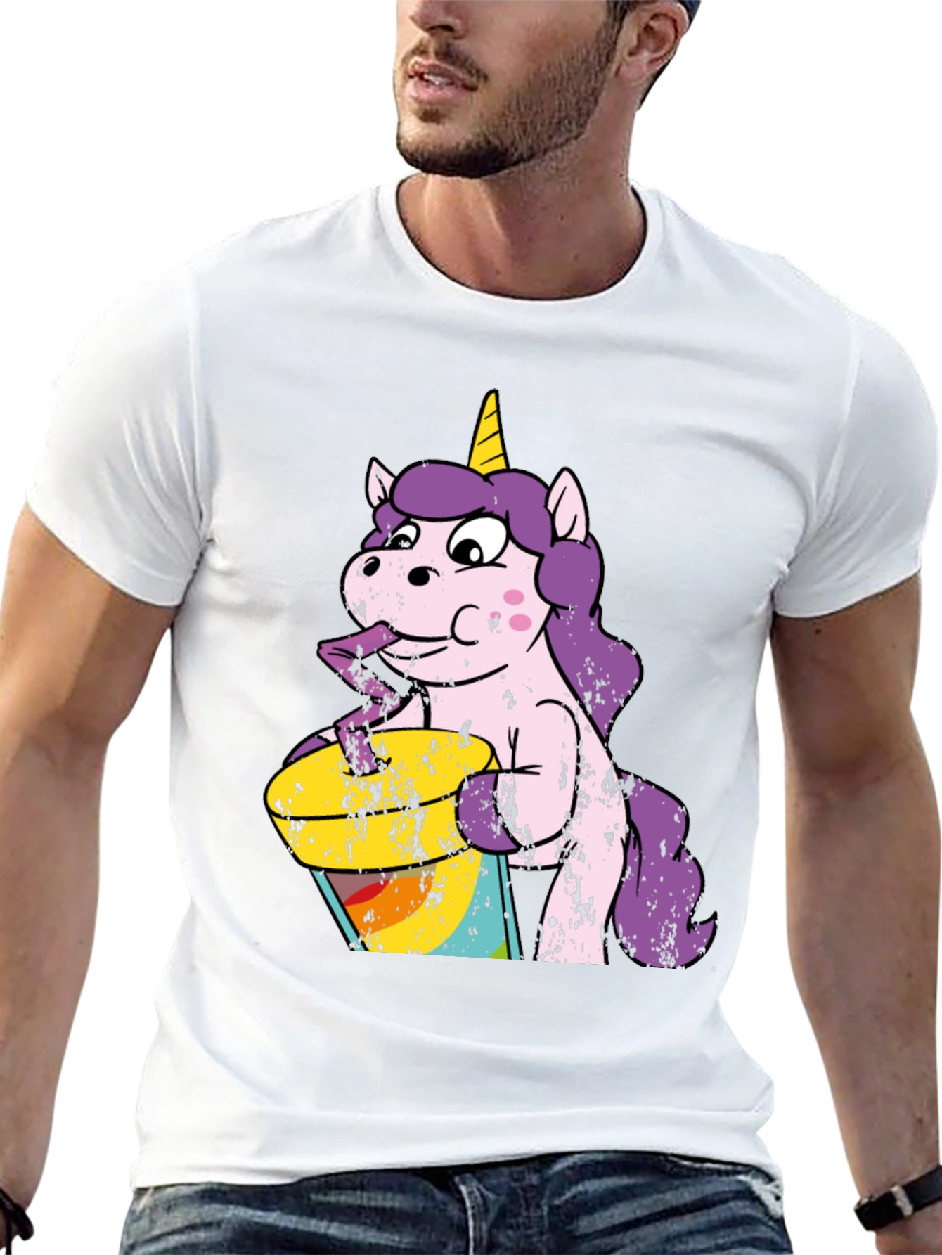 Unicorn Drinking Rainbow Juice Graphic T-Shirt