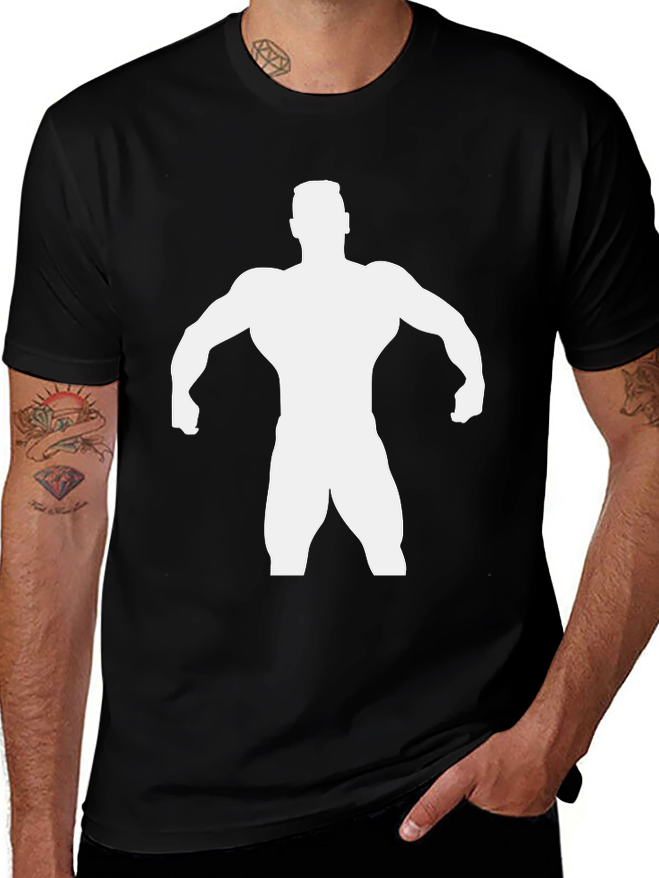 Bodybuilder Silhouette Graphic Tee - Black
